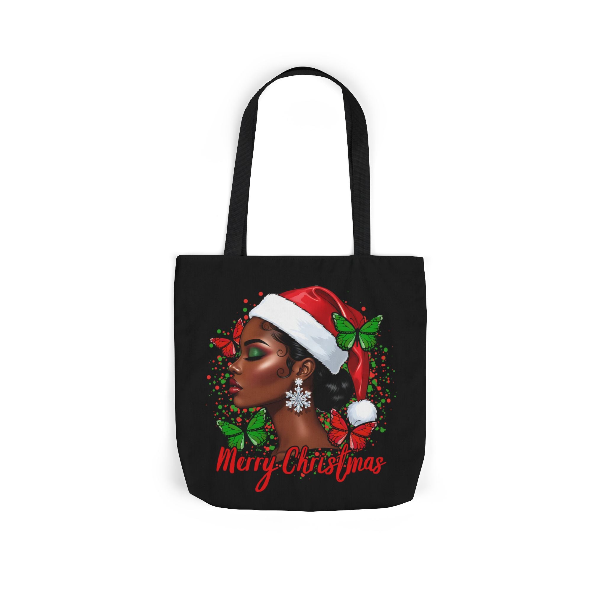 Christmas Beauty Canvas Tote — "Merry Christmas" Holiday Girl Design