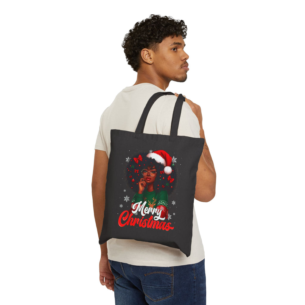 Merry Christmas Afro Santa Tote — Personalized JACELYN Holiday Canvas Bag