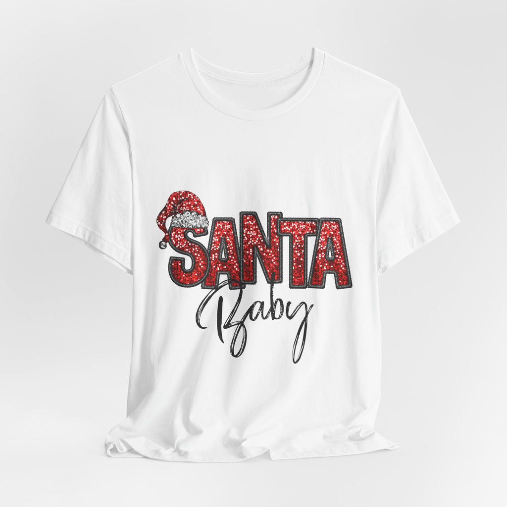 Santa Baby Christmas Tee — Red Sequin Santa Hat Holiday T-Shirt
