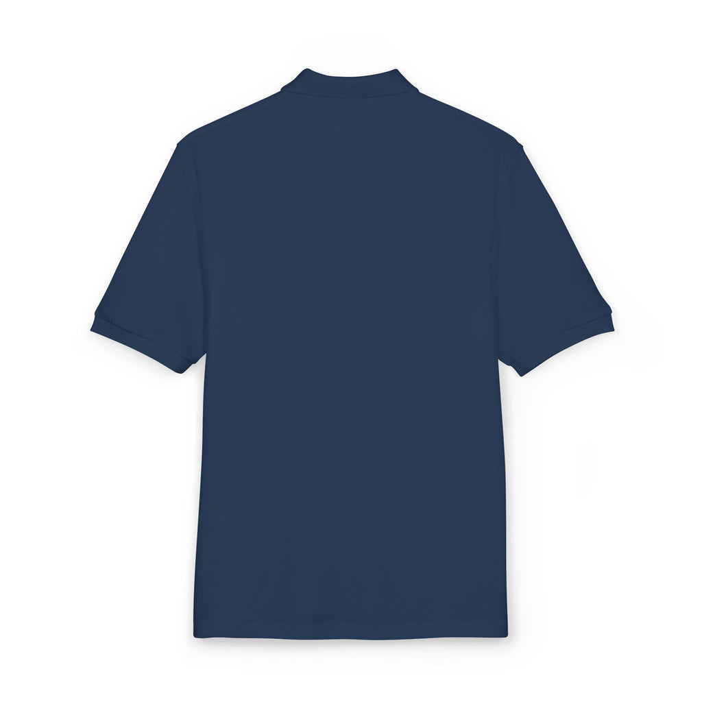 Embroidered Navy Polo with Gold Compass Crest — Nautical Crew Shirt