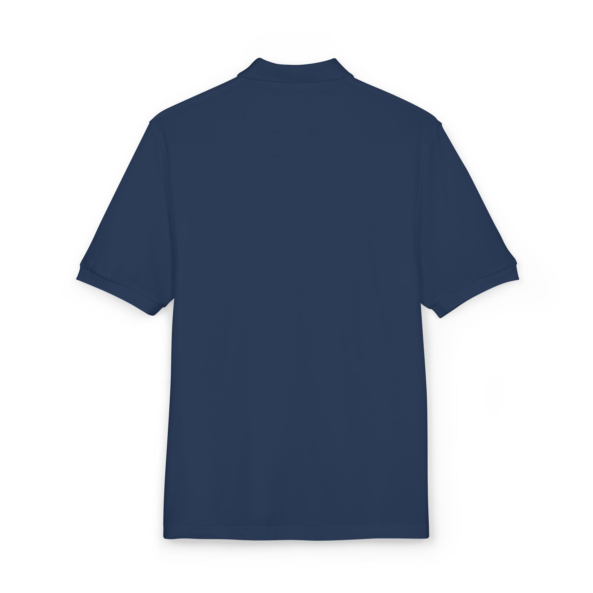 Embroidered Navy Polo with Gold Compass Crest — Nautical Crew Shirt