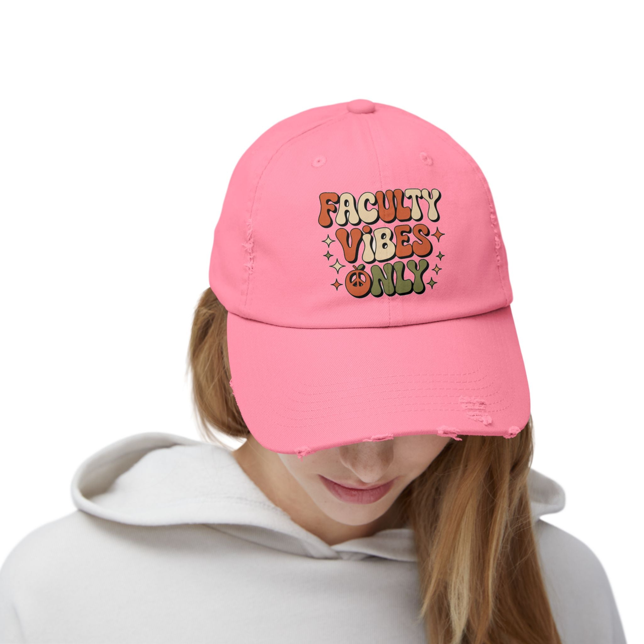 Retro Distressed Cap, Faculty Vibes Only Hat, Unisex Adjustable Cap, Casual Everyday Wear, Ideal Gift for Teachers, Trendy Fashion Accessory