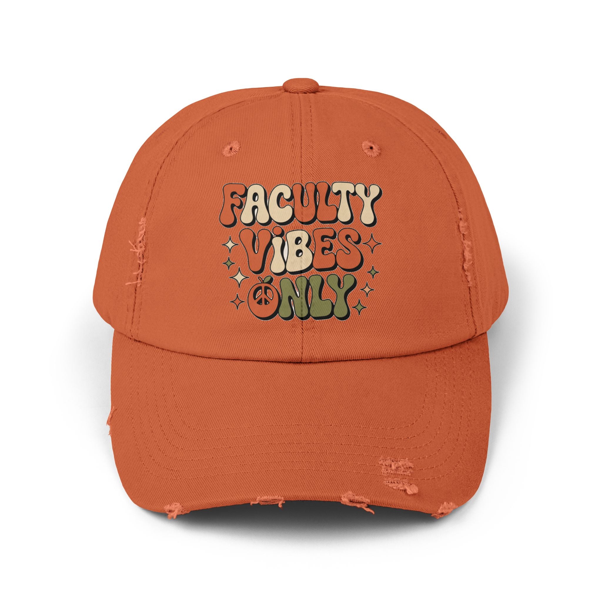 Retro Distressed Cap, Faculty Vibes Only Hat, Unisex Adjustable Cap, Casual Everyday Wear, Ideal Gift for Teachers, Trendy Fashion Accessory
