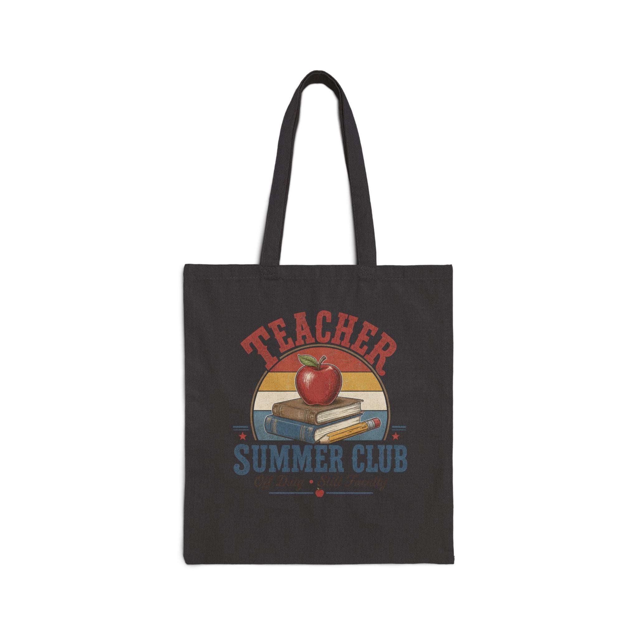 Teacher Summer Club Canvas Tote Bag — Retro Apple & Books Teacher Gift