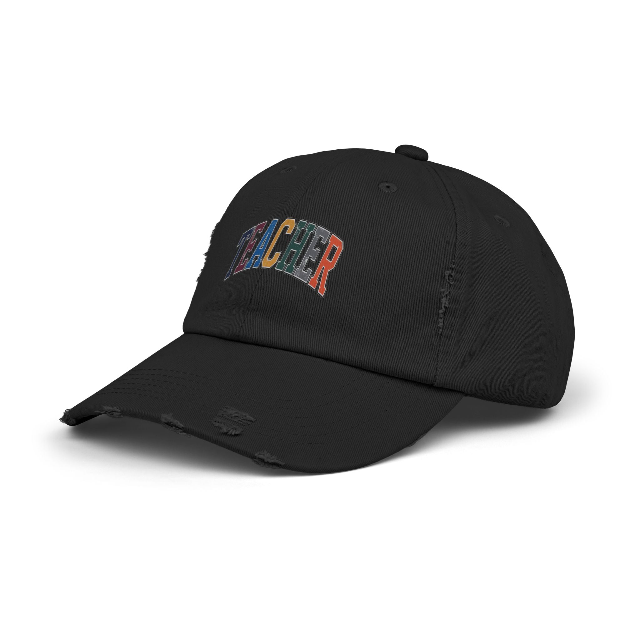 Distressed 'Teacher' Embroidered Cap — Vintage Colorblock School Hat