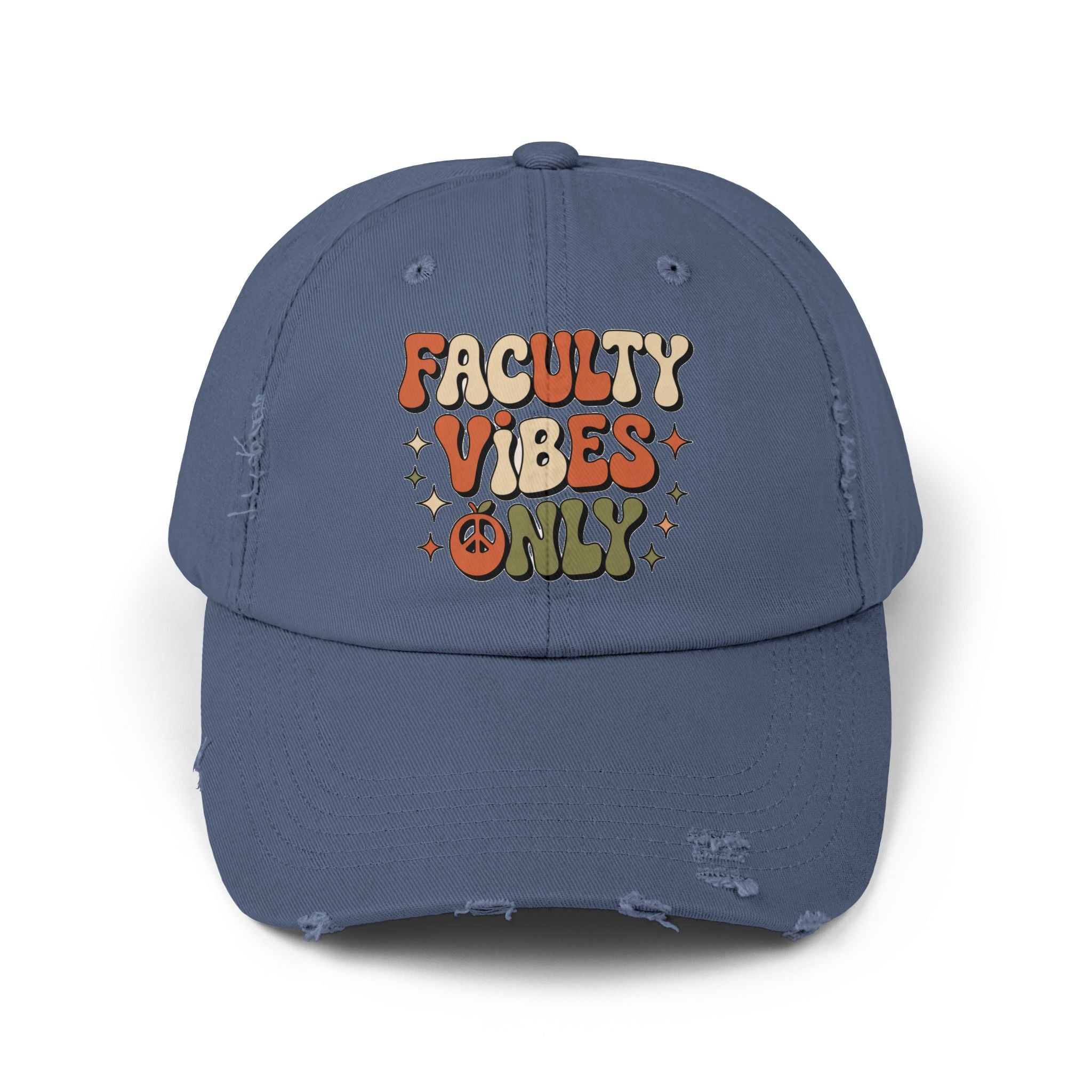 Retro Distressed Cap, Faculty Vibes Only Hat, Unisex Adjustable Cap, Casual Everyday Wear, Ideal Gift for Teachers, Trendy Fashion Accessory