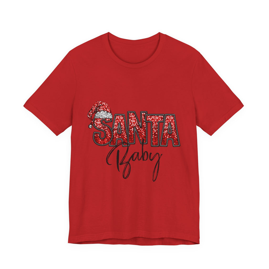 Santa Baby Christmas Tee — Red Sequin Santa Hat Holiday T-Shirt