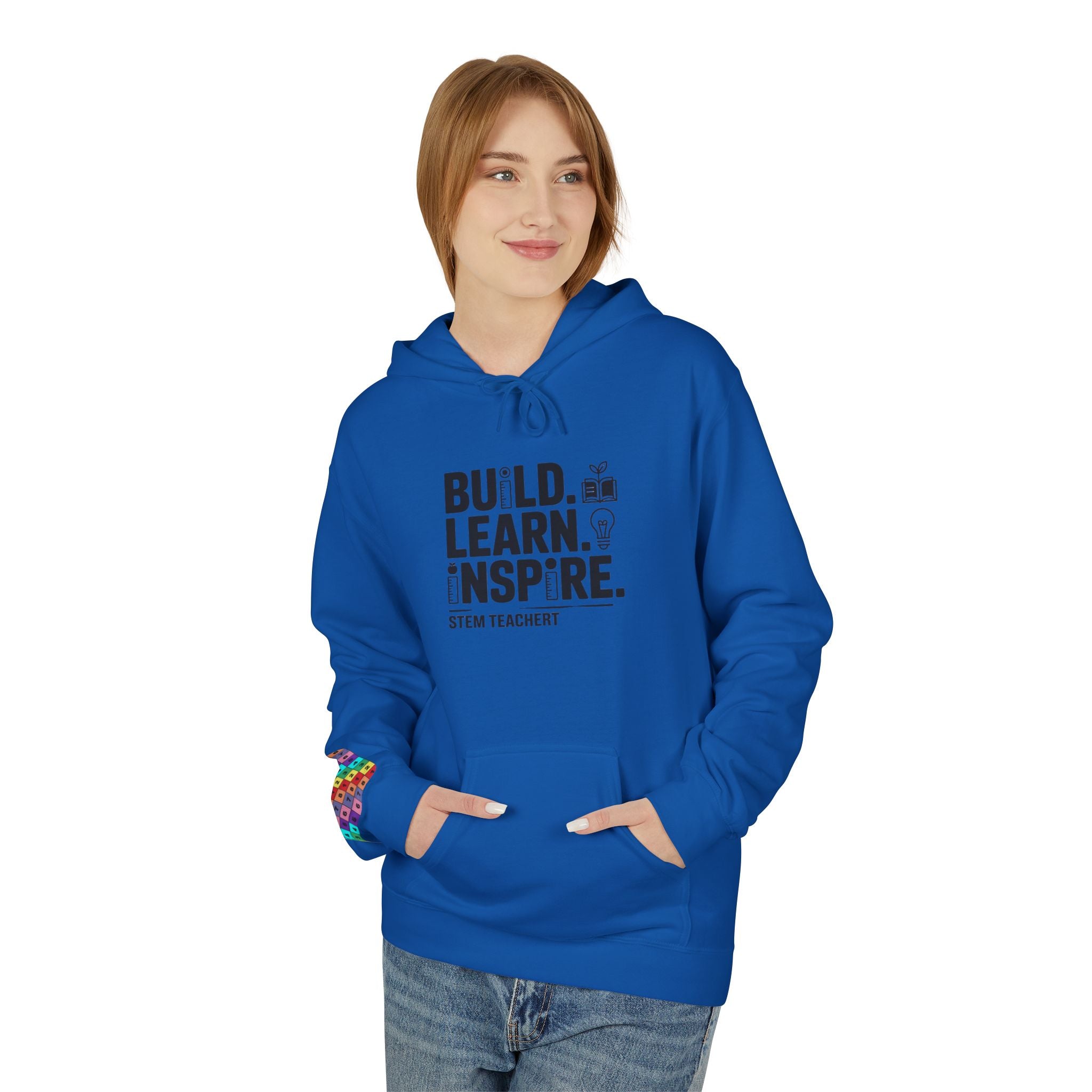 STEM Teacher Fleece Hoodie - Build, Learn, Inspire, Gift for Educators, Teacher Appreciation, Back to School