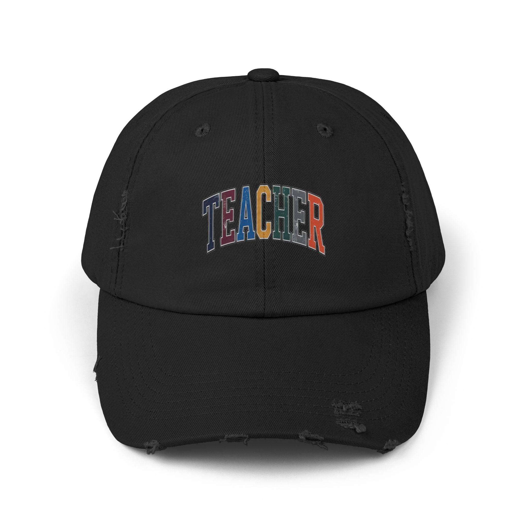 Distressed 'Teacher' Embroidered Cap — Vintage Colorblock School Hat
