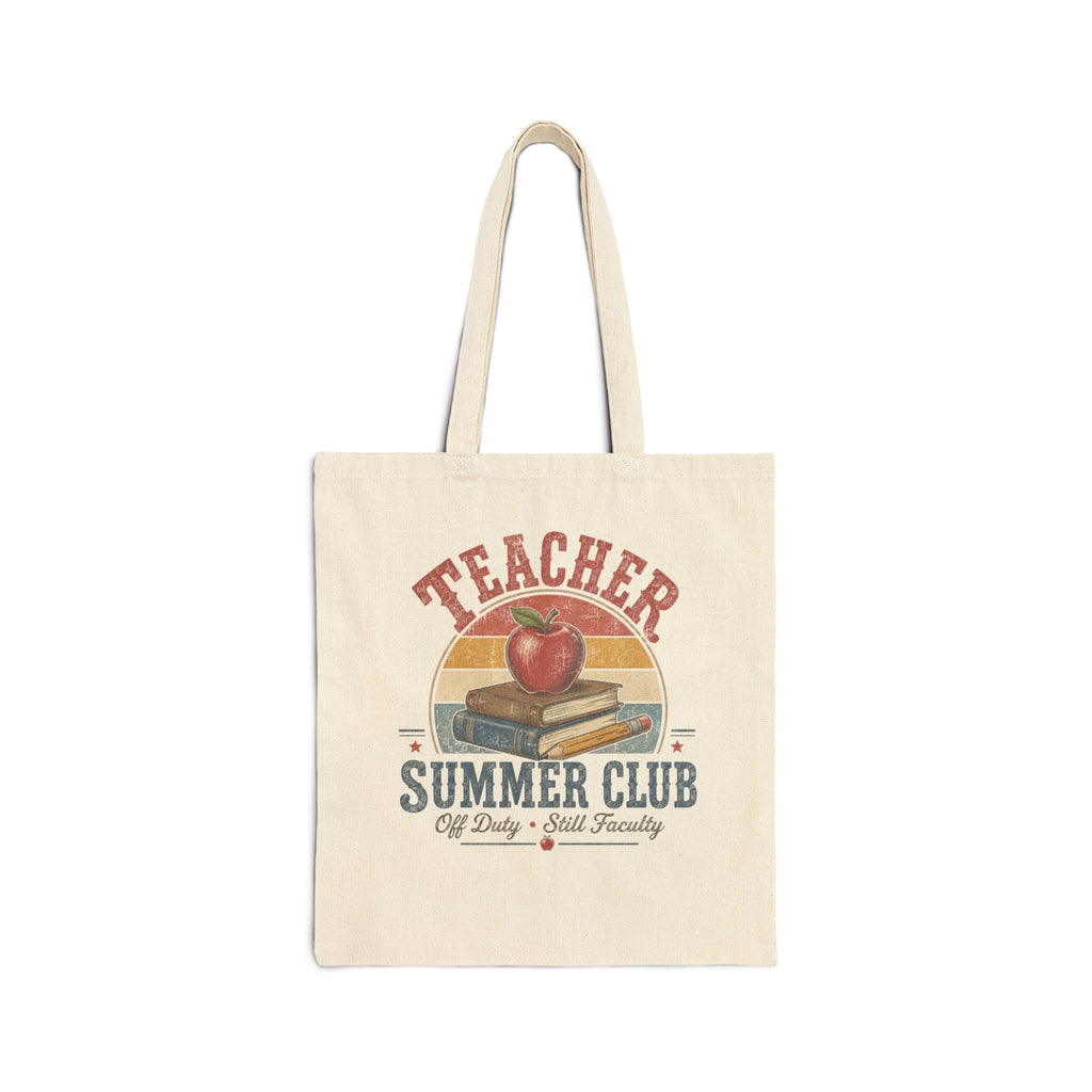 Teacher Summer Club Canvas Tote Bag — Retro Apple & Books Teacher Gift