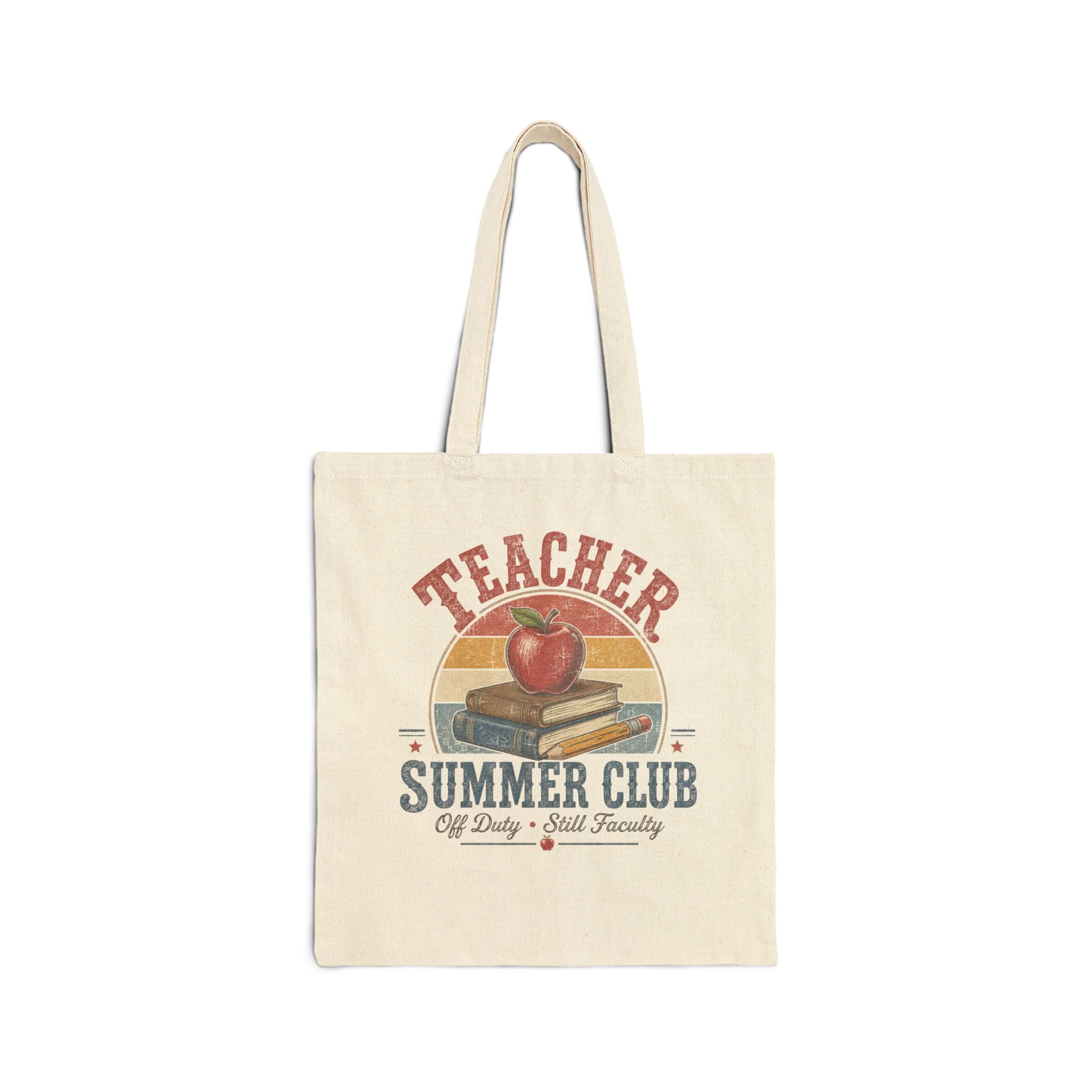 Teacher Summer Club Canvas Tote Bag — Retro Apple & Books Teacher Gift