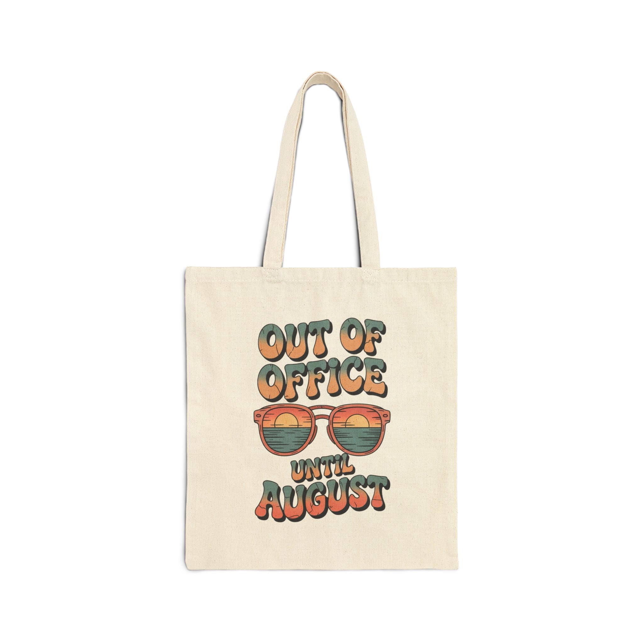 Out of Office Until August Canvas Tote Bag – Retro Sunglasses Vacation Beach Summer Tote