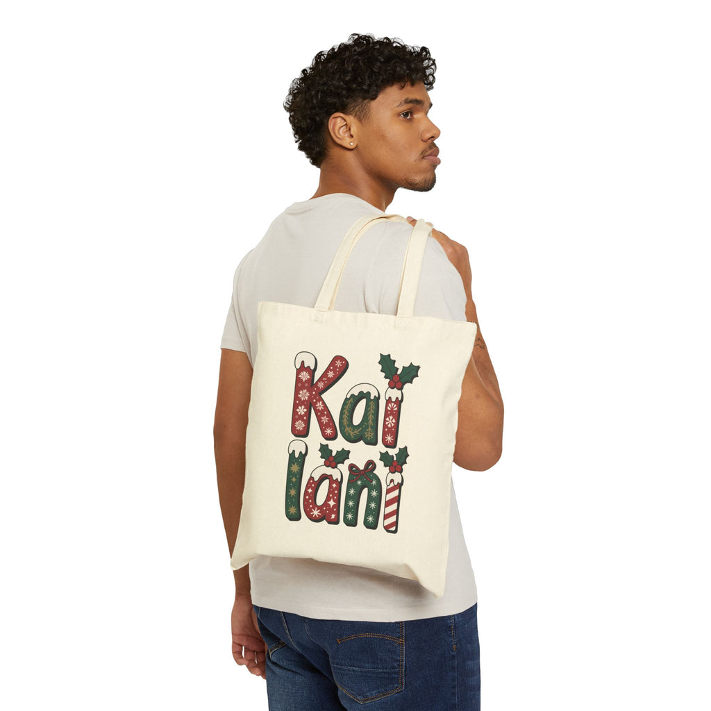 Christmas Gingerbread Girl Canvas Tote — Personalized 'Kai'lani' Holiday Gift Bag