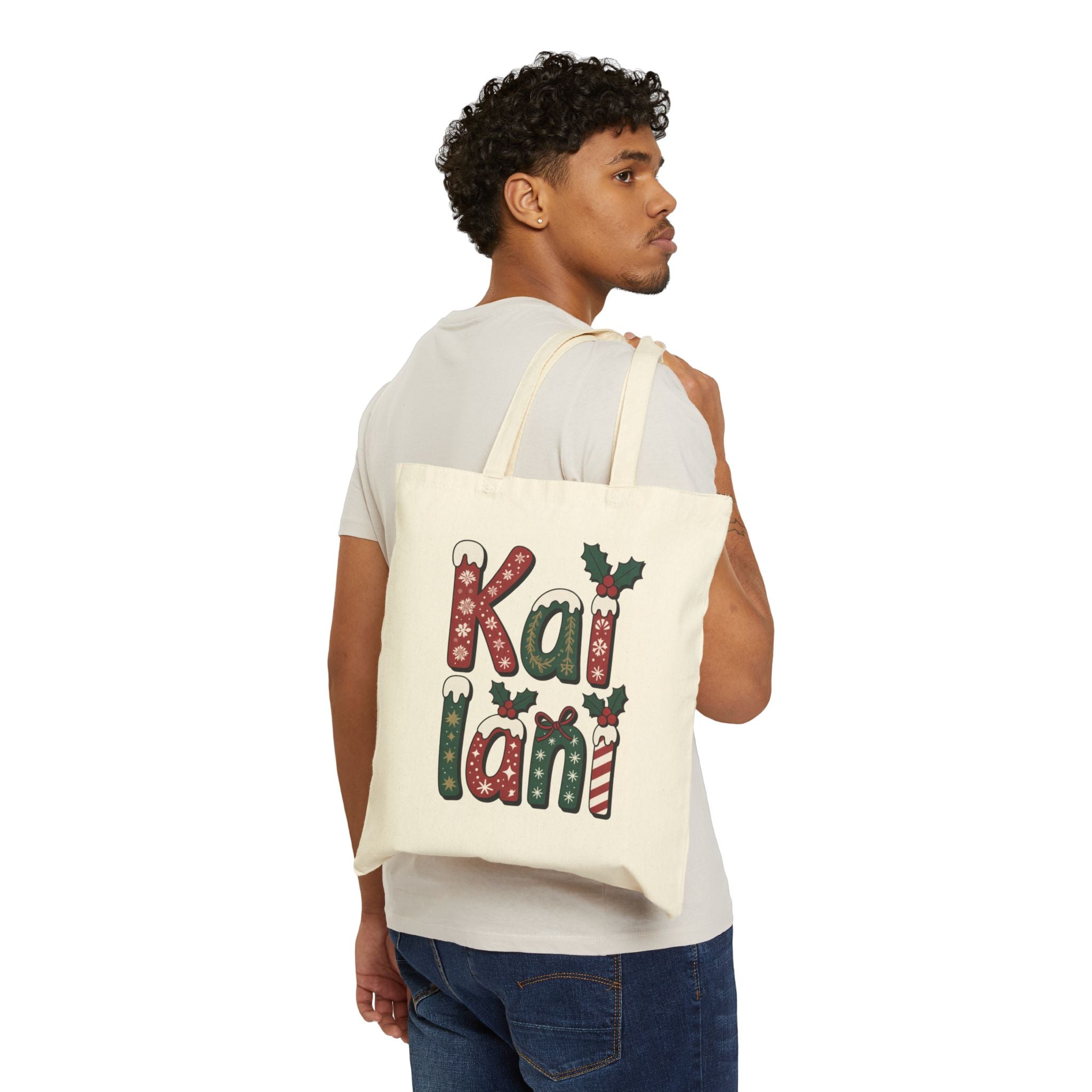 Christmas Gingerbread Girl Canvas Tote — Personalized 'Kai'lani' Holiday Gift Bag