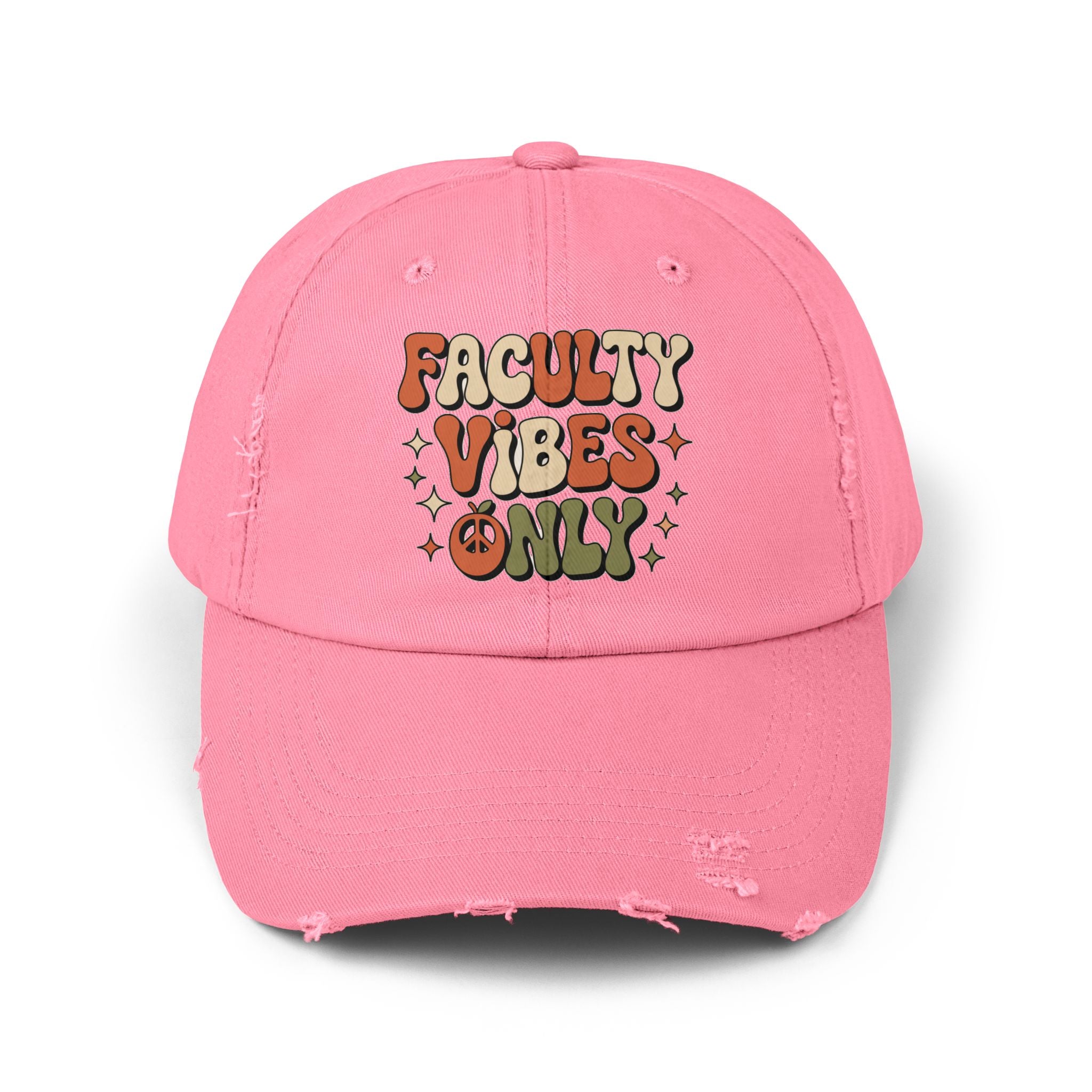 Retro Distressed Cap, Faculty Vibes Only Hat, Unisex Adjustable Cap, Casual Everyday Wear, Ideal Gift for Teachers, Trendy Fashion Accessory