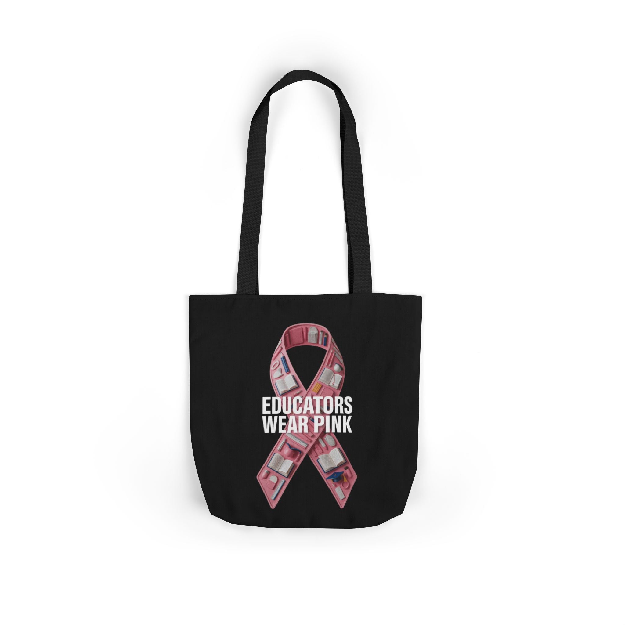Educators Wear Pink  Canvas Tote Bag, Breast Cancer Awareness, Eco-Friendly Bag