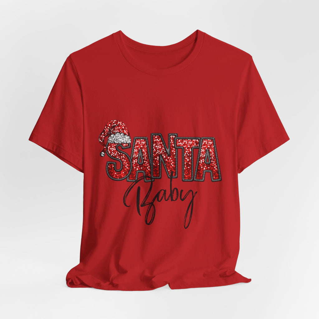 Santa Baby Christmas Tee — Red Sequin Santa Hat Holiday T-Shirt