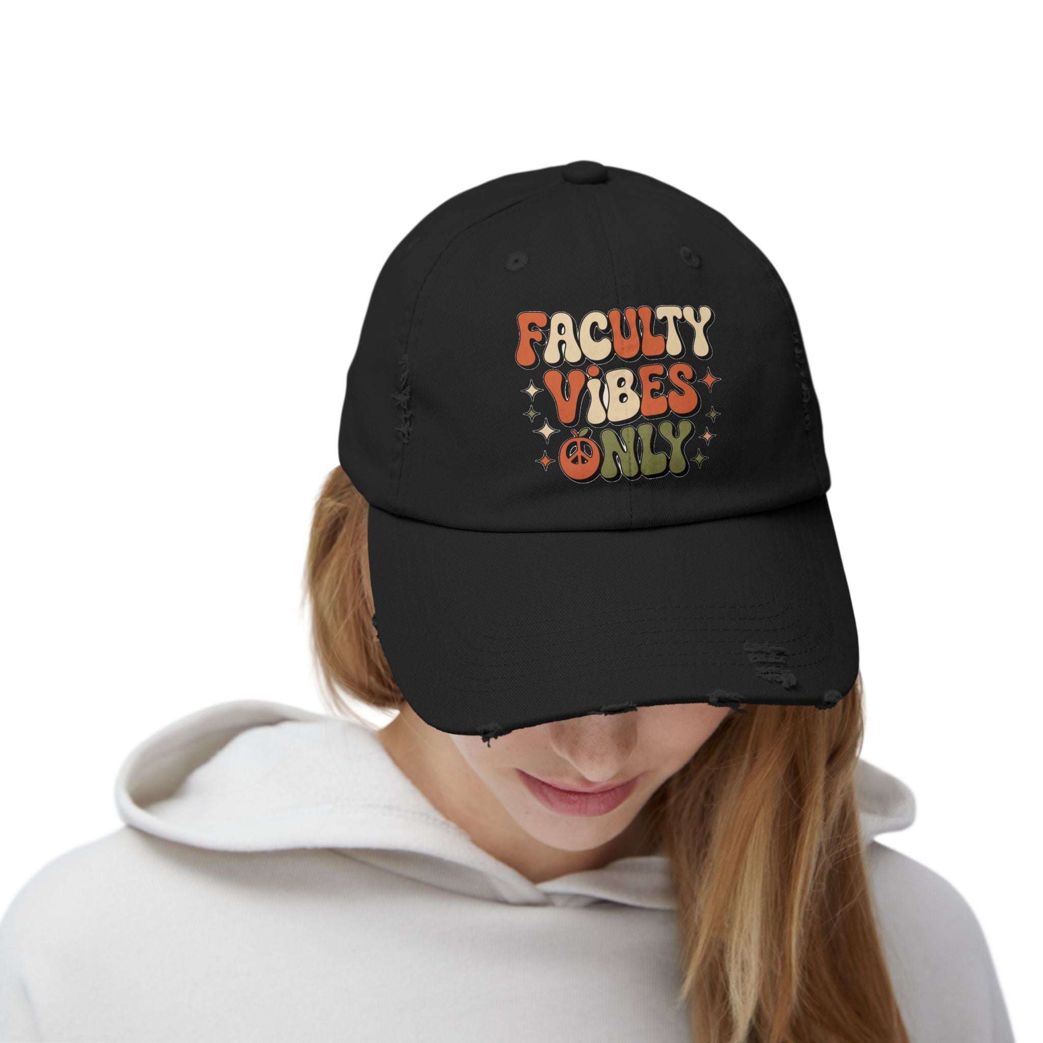 Retro Distressed Cap, Faculty Vibes Only Hat, Unisex Adjustable Cap, Casual Everyday Wear, Ideal Gift for Teachers, Trendy Fashion Accessory