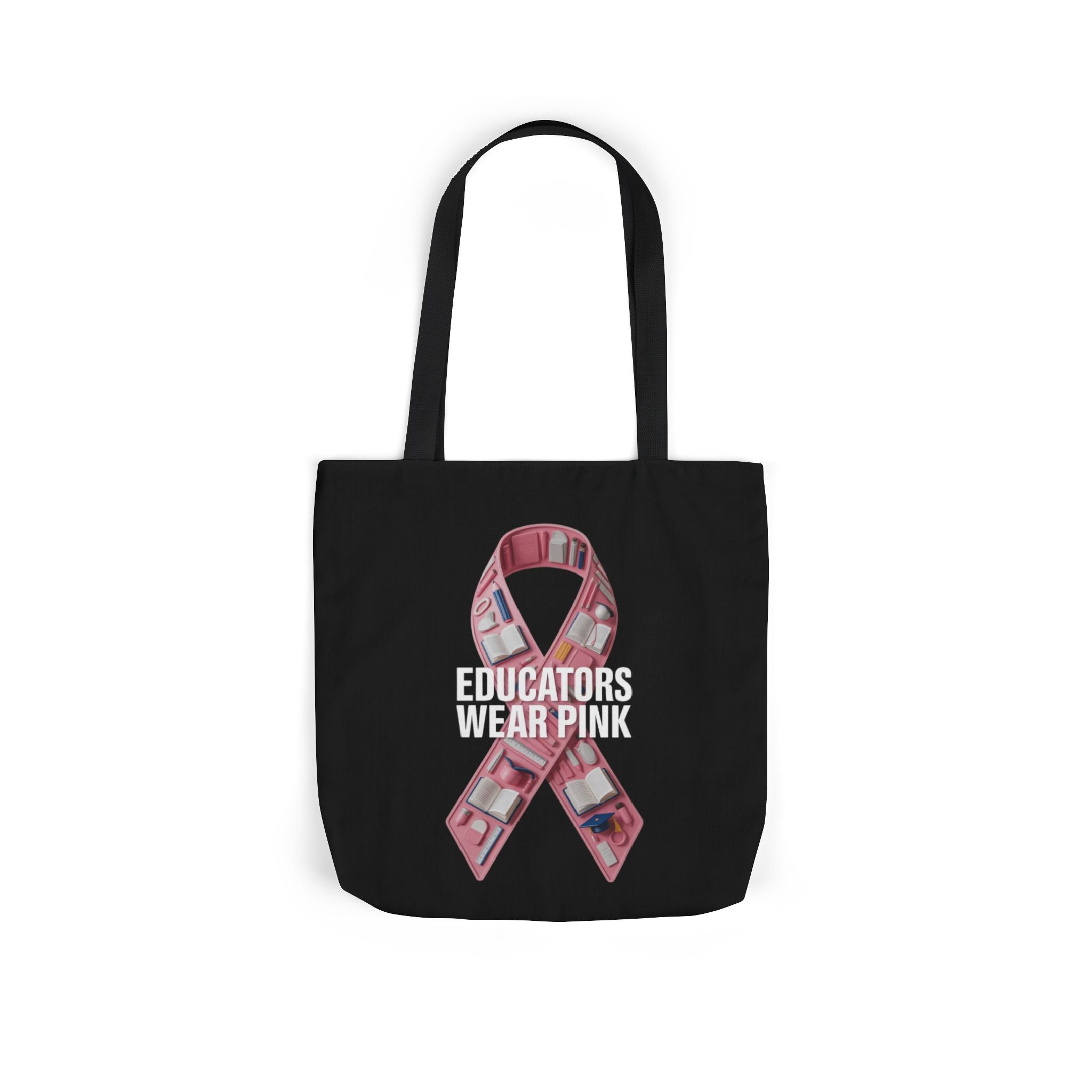 Educators Wear Pink  Canvas Tote Bag, Breast Cancer Awareness, Eco-Friendly Bag