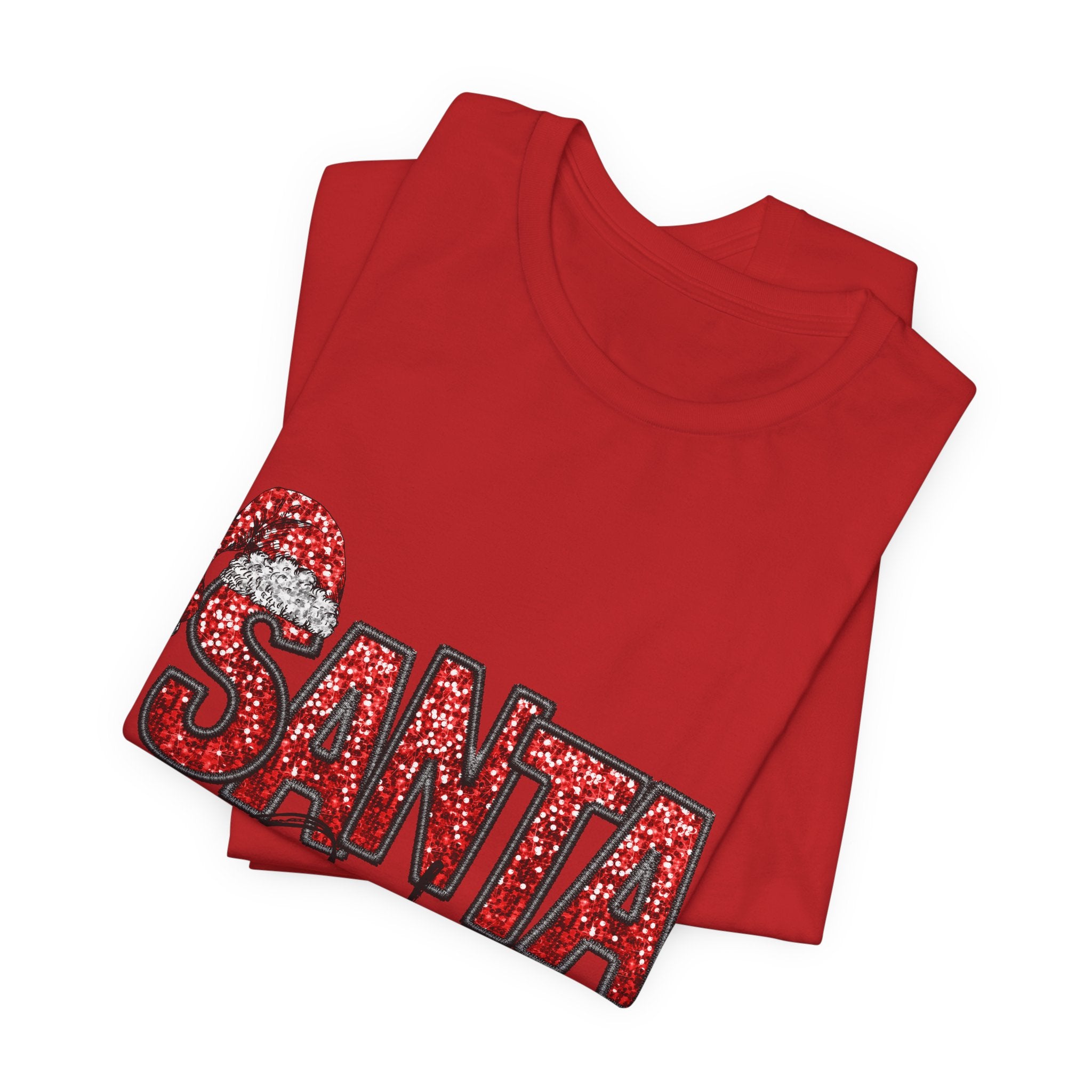Santa Baby Christmas Tee — Red Sequin Santa Hat Holiday T-Shirt