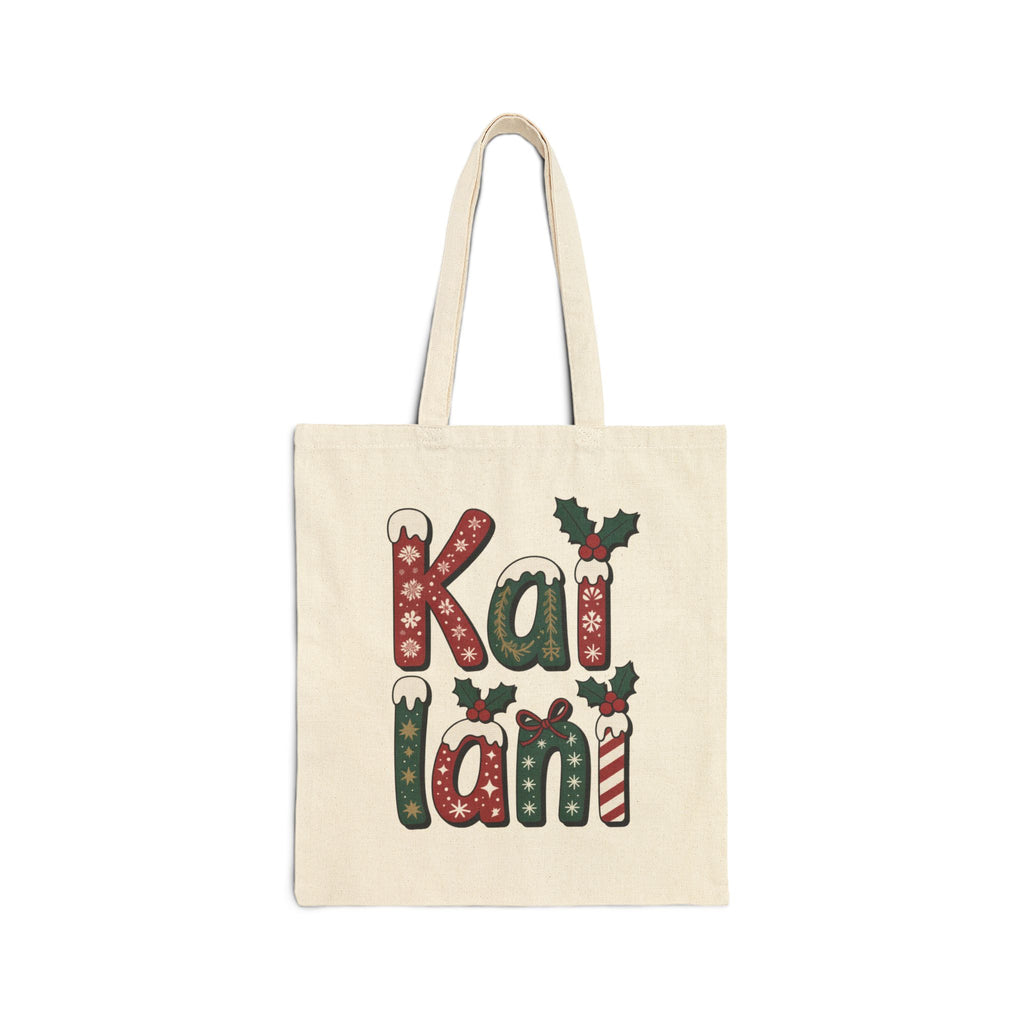 Christmas Gingerbread Girl Canvas Tote — Personalized 'Kai'lani' Holiday Gift Bag
