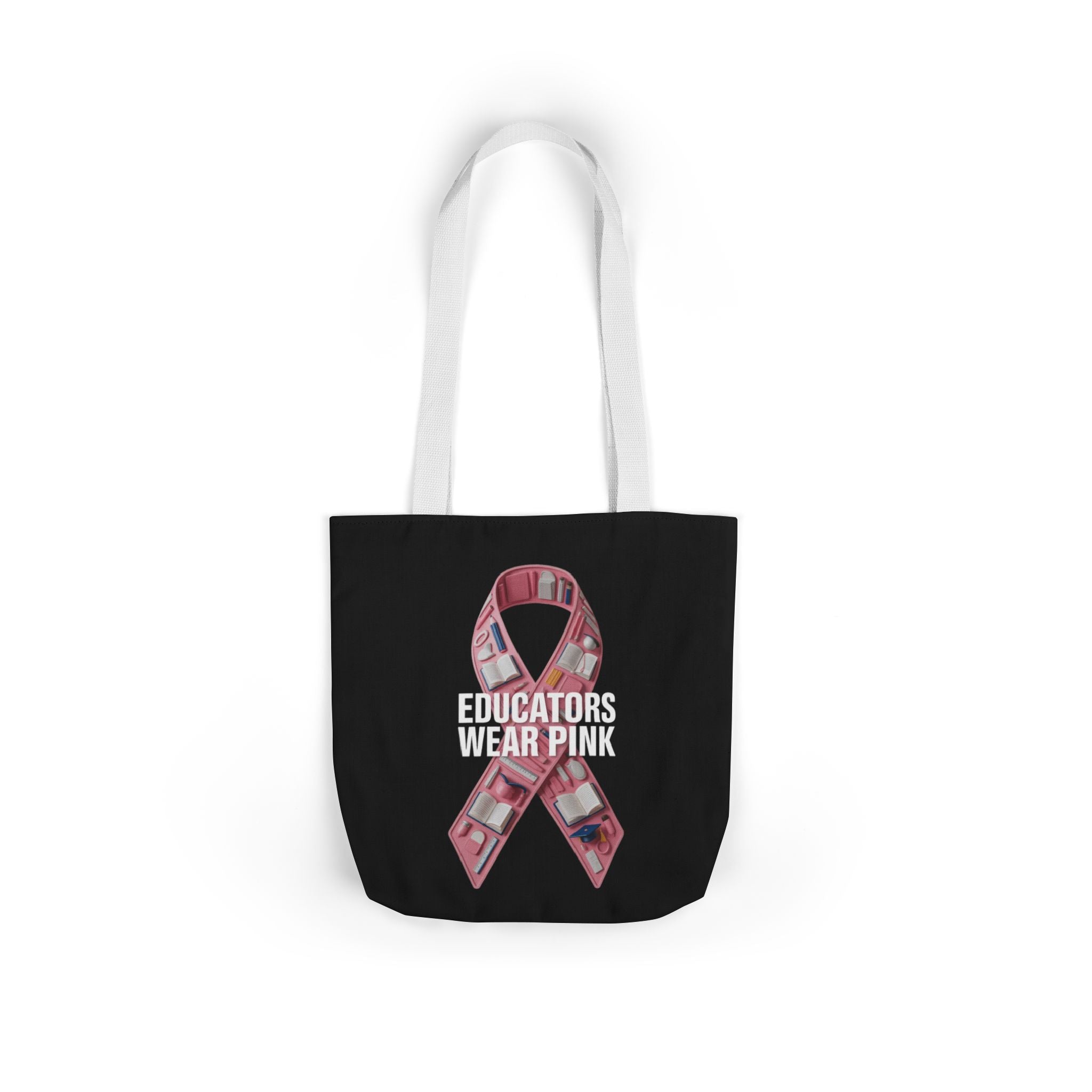 Educators Wear Pink  Canvas Tote Bag, Breast Cancer Awareness, Eco-Friendly Bag