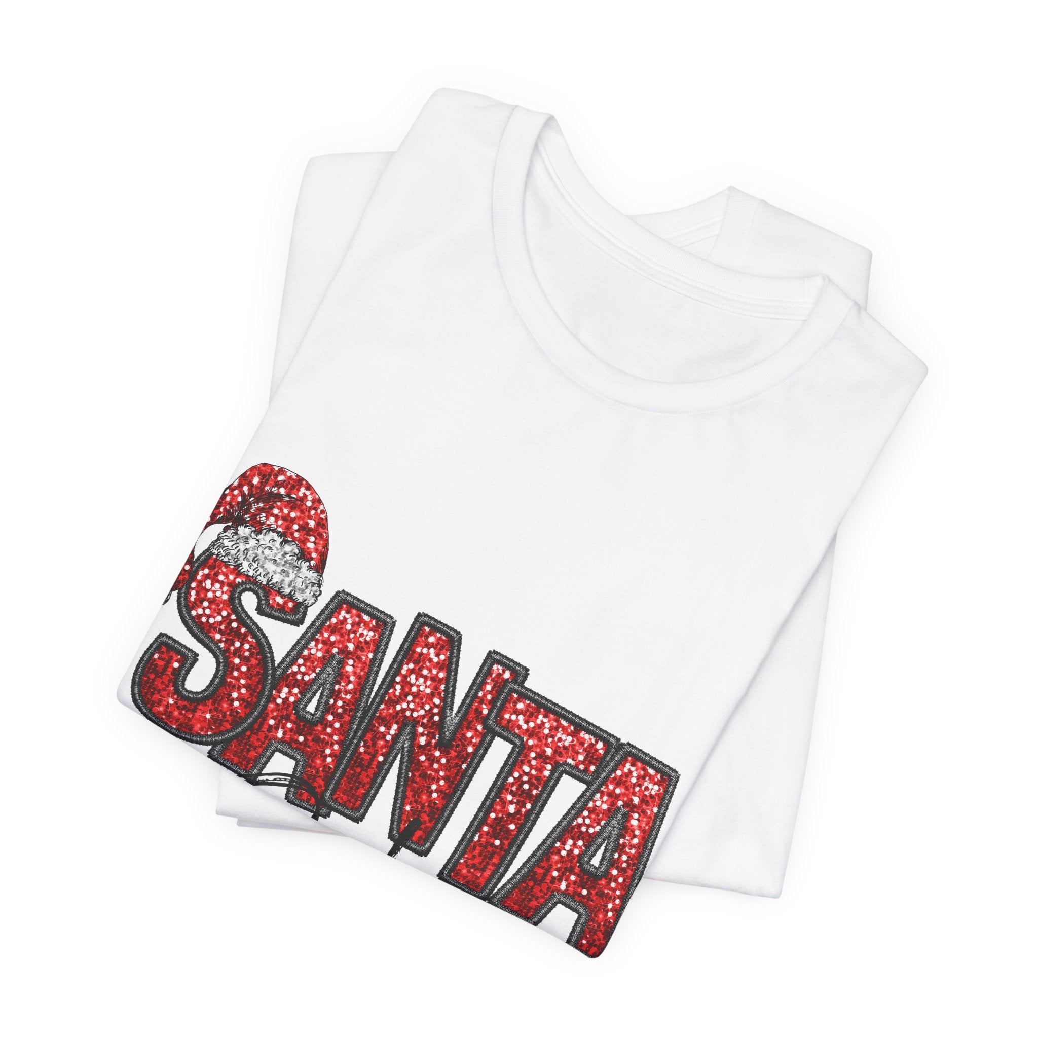 Santa Baby Christmas Tee — Red Sequin Santa Hat Holiday T-Shirt