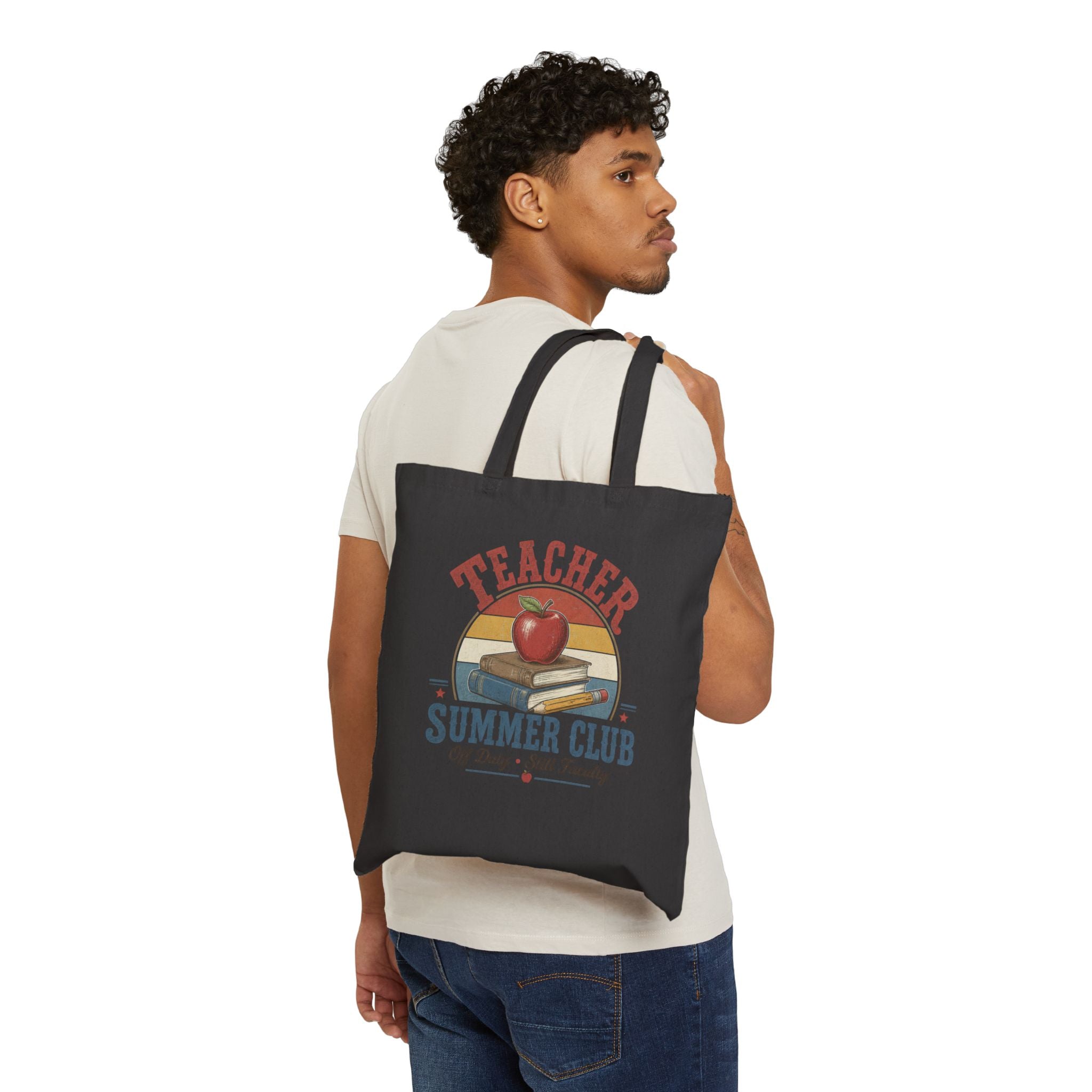 Teacher Summer Club Canvas Tote Bag — Retro Apple & Books Teacher Gift