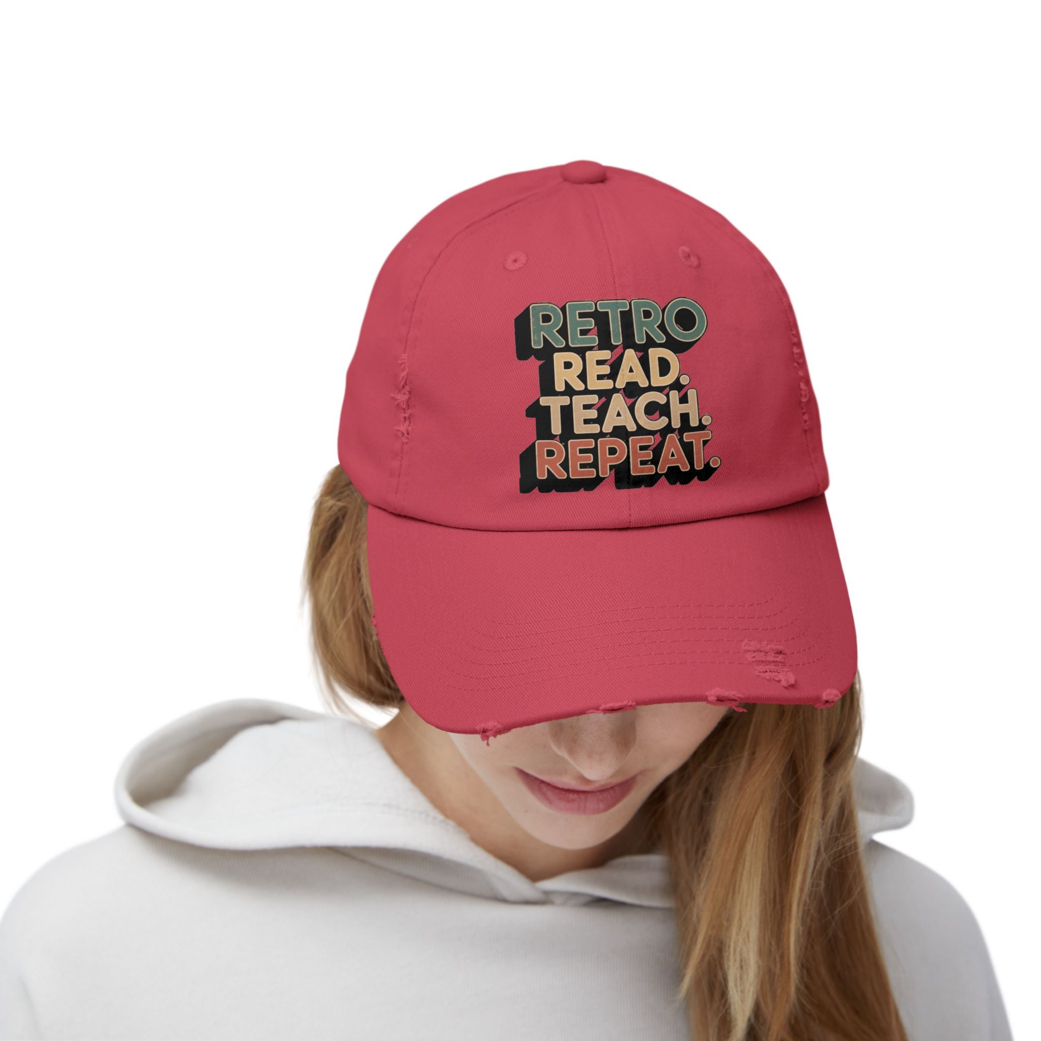 Retro Teacher Cap, Distressed Cap for Educators, Gift for Readers, Casual Fashion Hat, Teacher Appreciation Gift, Fun Book Lover Accessory