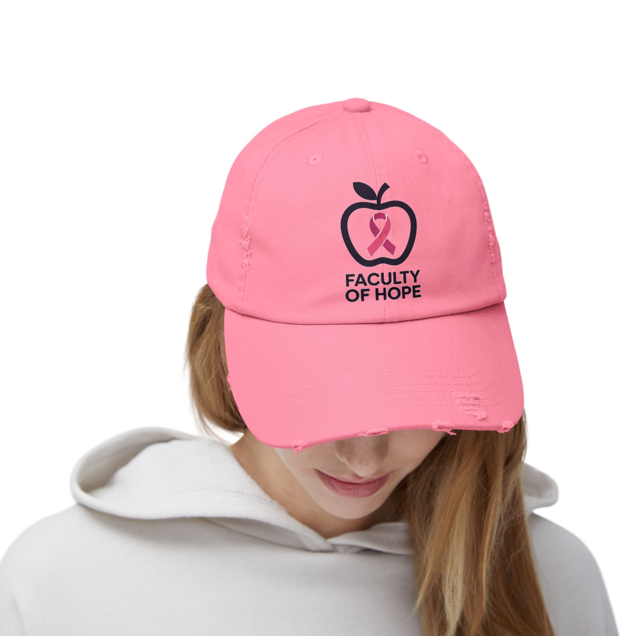 Hope-Inspiring Distressed Cap | Faculty of Hope, Awareness Cap, Cancer Awareness Hat, Unisex Cap, Gift for Supporters