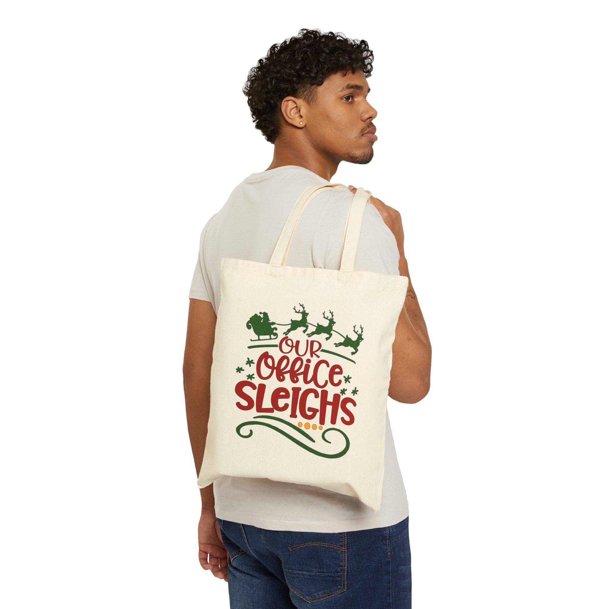Holiday Office Tote Bag — “Our Office Sleighs” Christmas Canvas Tote