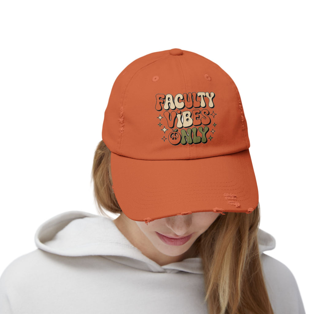 Retro Distressed Cap, Faculty Vibes Only Hat, Unisex Adjustable Cap, Casual Everyday Wear, Ideal Gift for Teachers, Trendy Fashion Accessory
