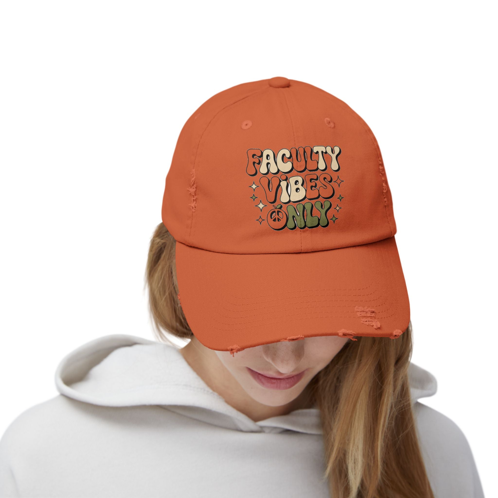 Retro Distressed Cap, Faculty Vibes Only Hat, Unisex Adjustable Cap, Casual Everyday Wear, Ideal Gift for Teachers, Trendy Fashion Accessory