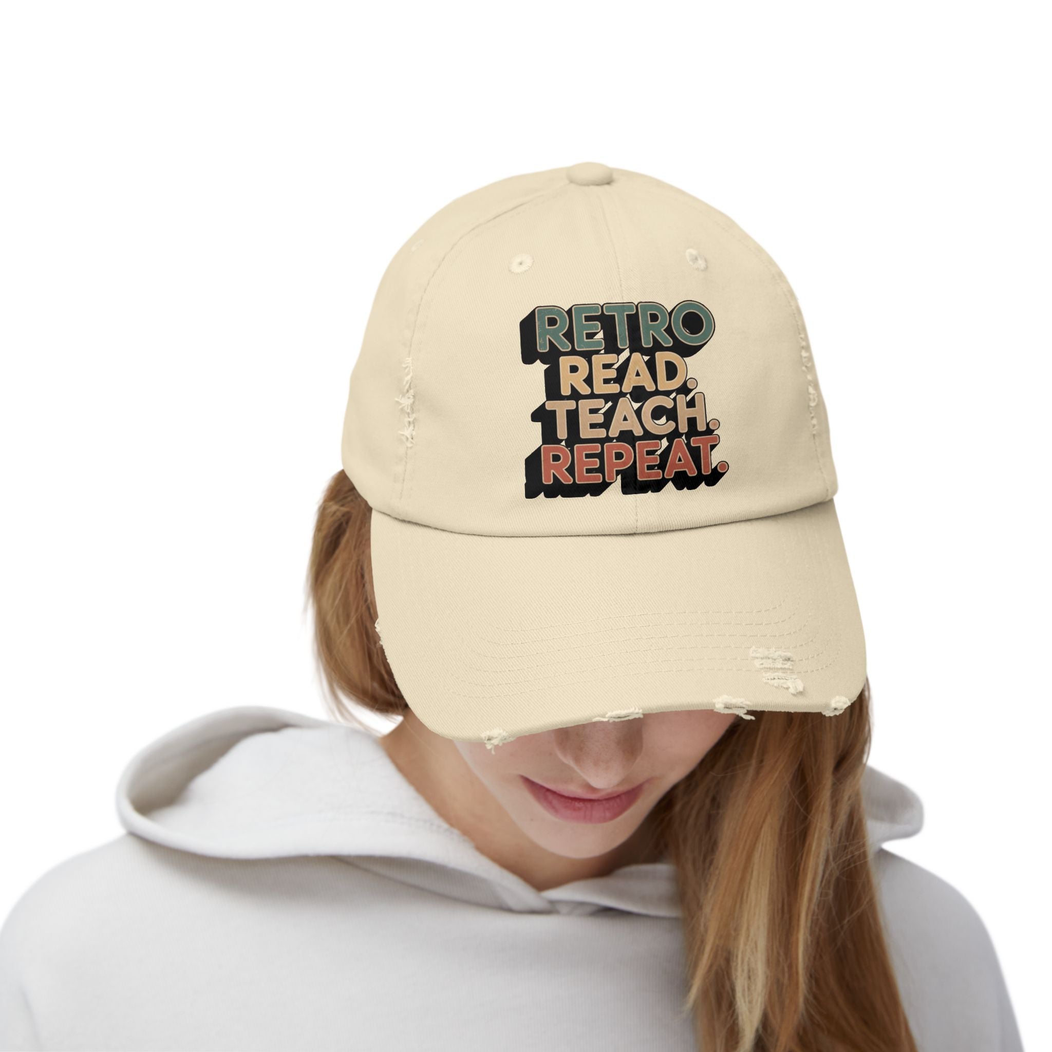 Retro Teacher Cap, Distressed Cap for Educators, Gift for Readers, Casual Fashion Hat, Teacher Appreciation Gift, Fun Book Lover Accessory