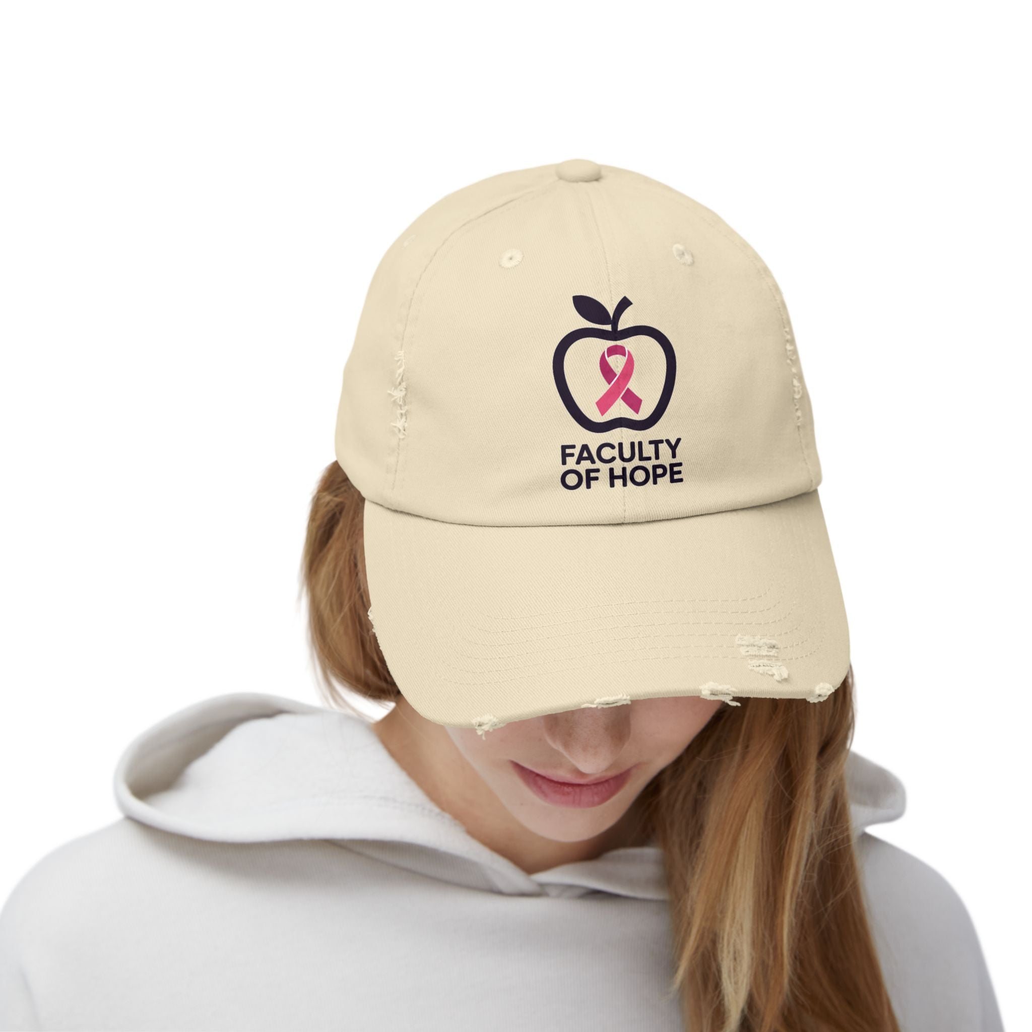 Hope-Inspiring Distressed Cap | Faculty of Hope, Awareness Cap, Cancer Awareness Hat, Unisex Cap, Gift for Supporters