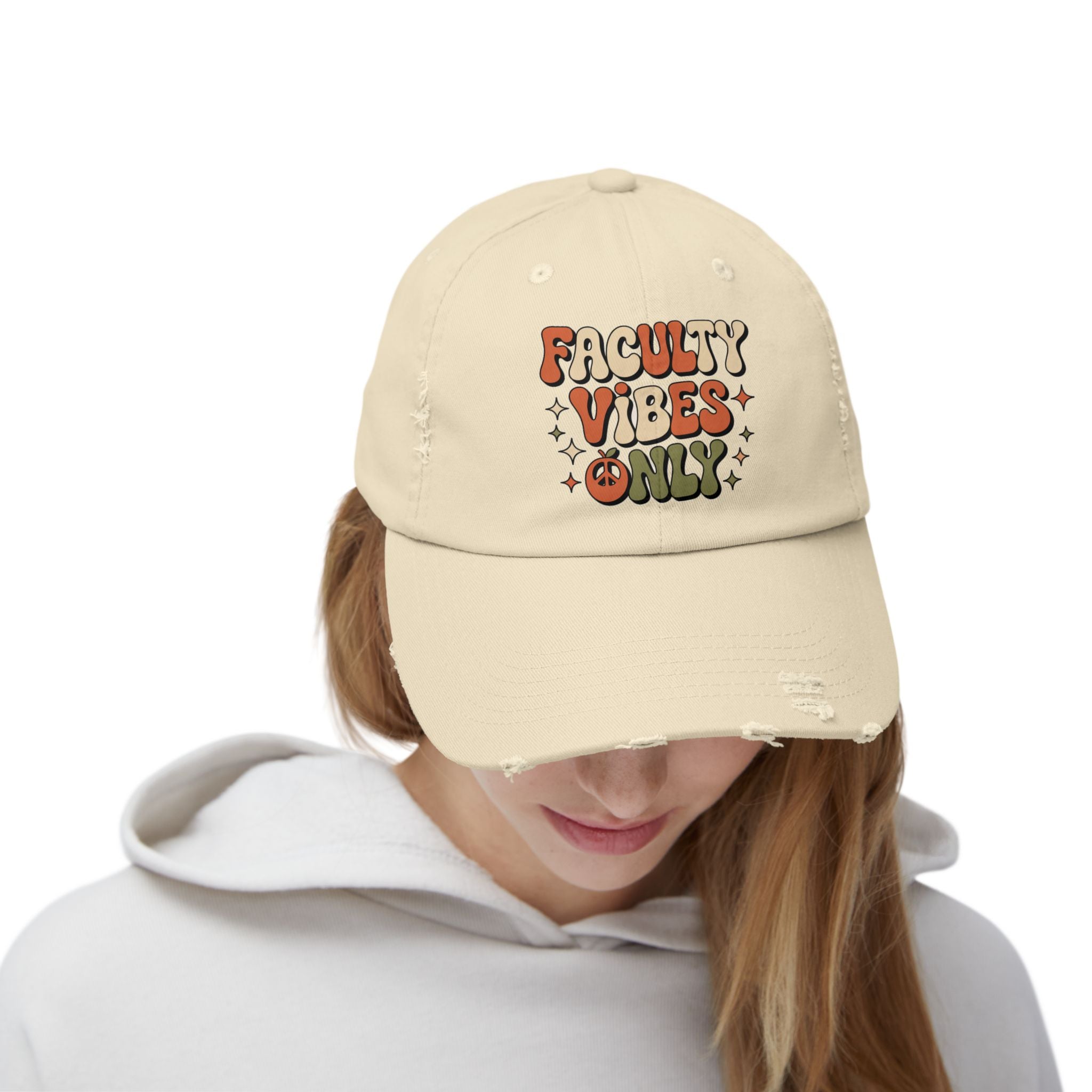 Retro Distressed Cap, Faculty Vibes Only Hat, Unisex Adjustable Cap, Casual Everyday Wear, Ideal Gift for Teachers, Trendy Fashion Accessory