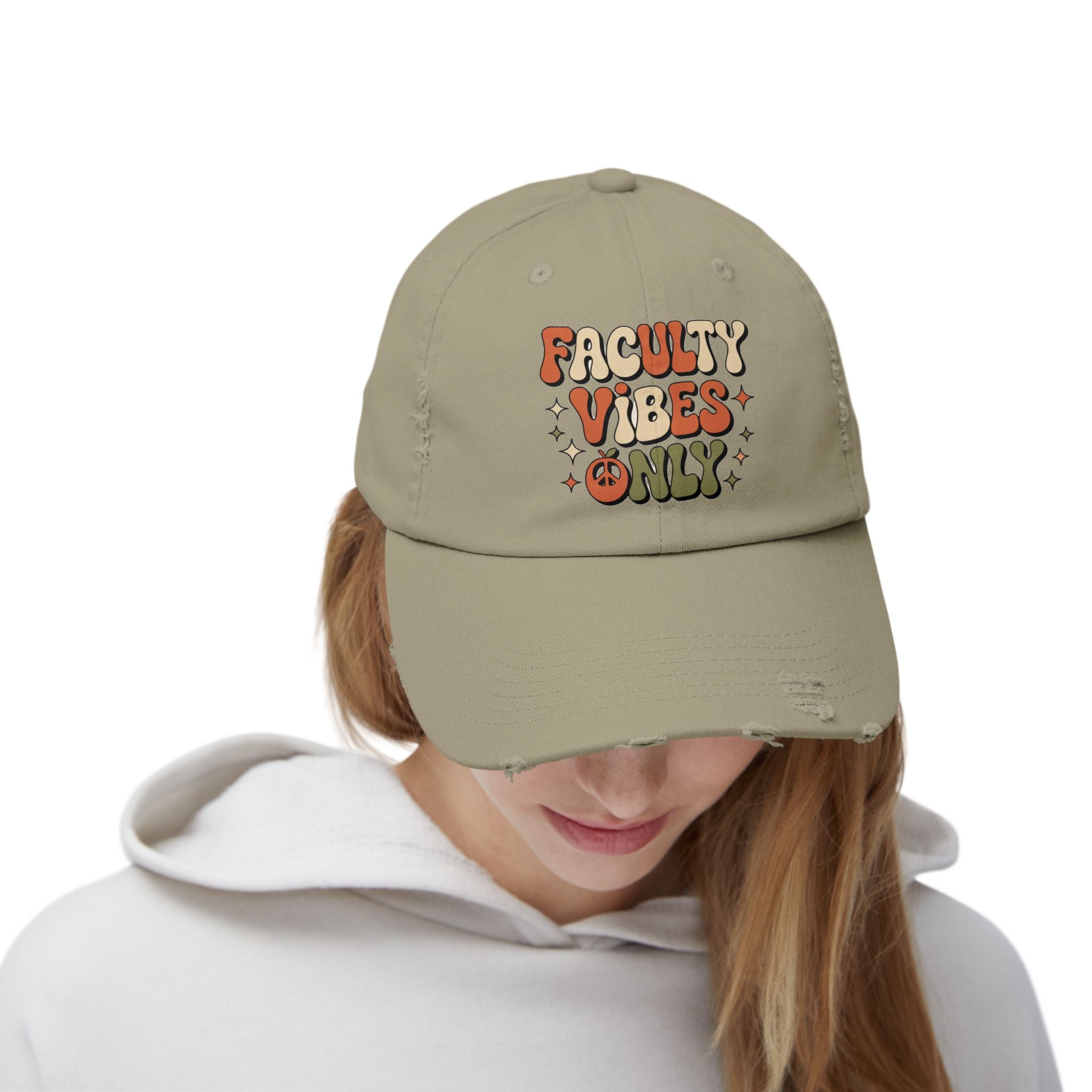 Retro Distressed Cap, Faculty Vibes Only Hat, Unisex Adjustable Cap, Casual Everyday Wear, Ideal Gift for Teachers, Trendy Fashion Accessory