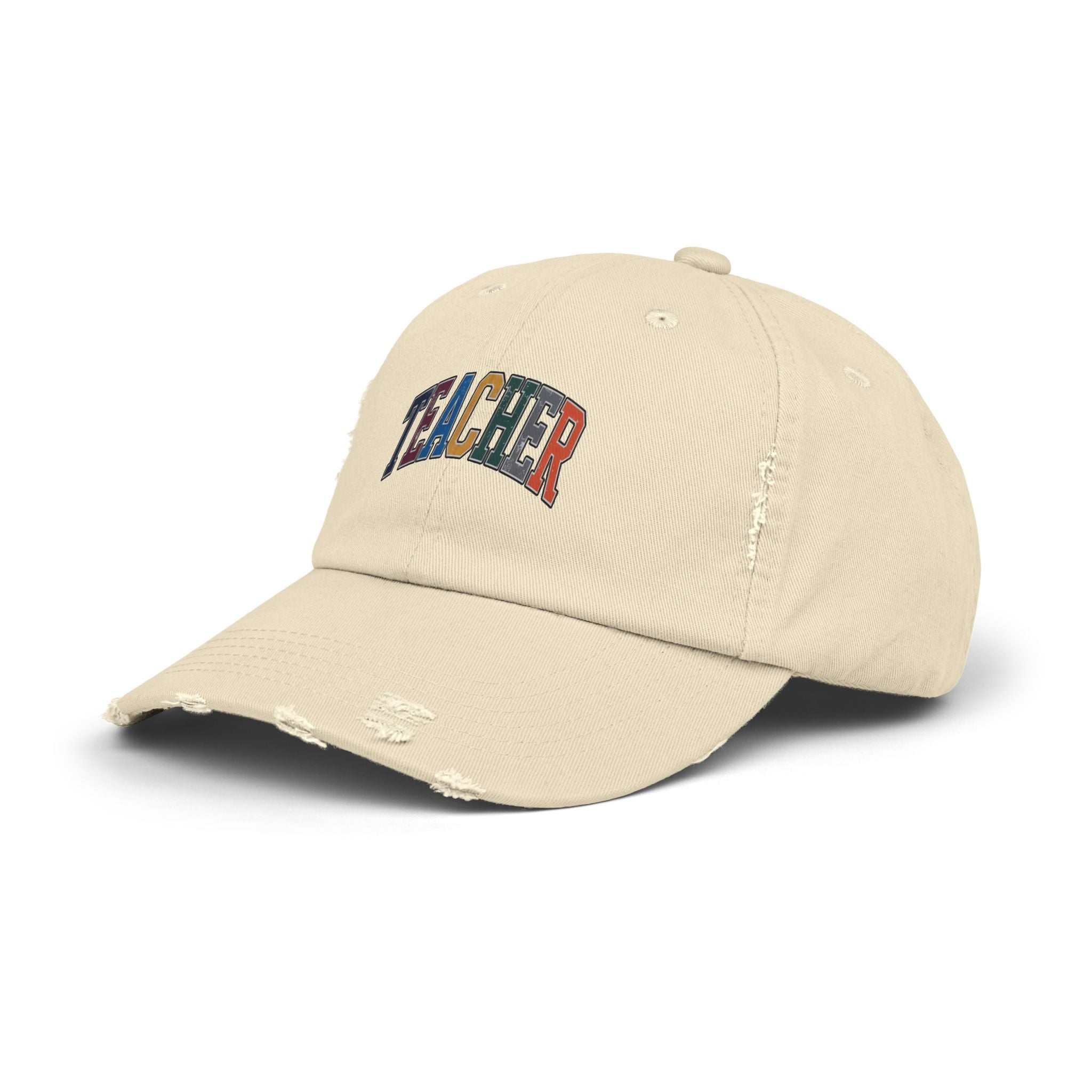 Distressed 'Teacher' Embroidered Cap — Vintage Colorblock School Hat