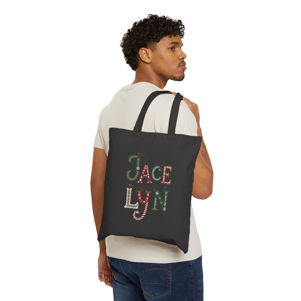 Merry Christmas Afro Santa Tote — Personalized JACELYN Holiday Canvas Bag