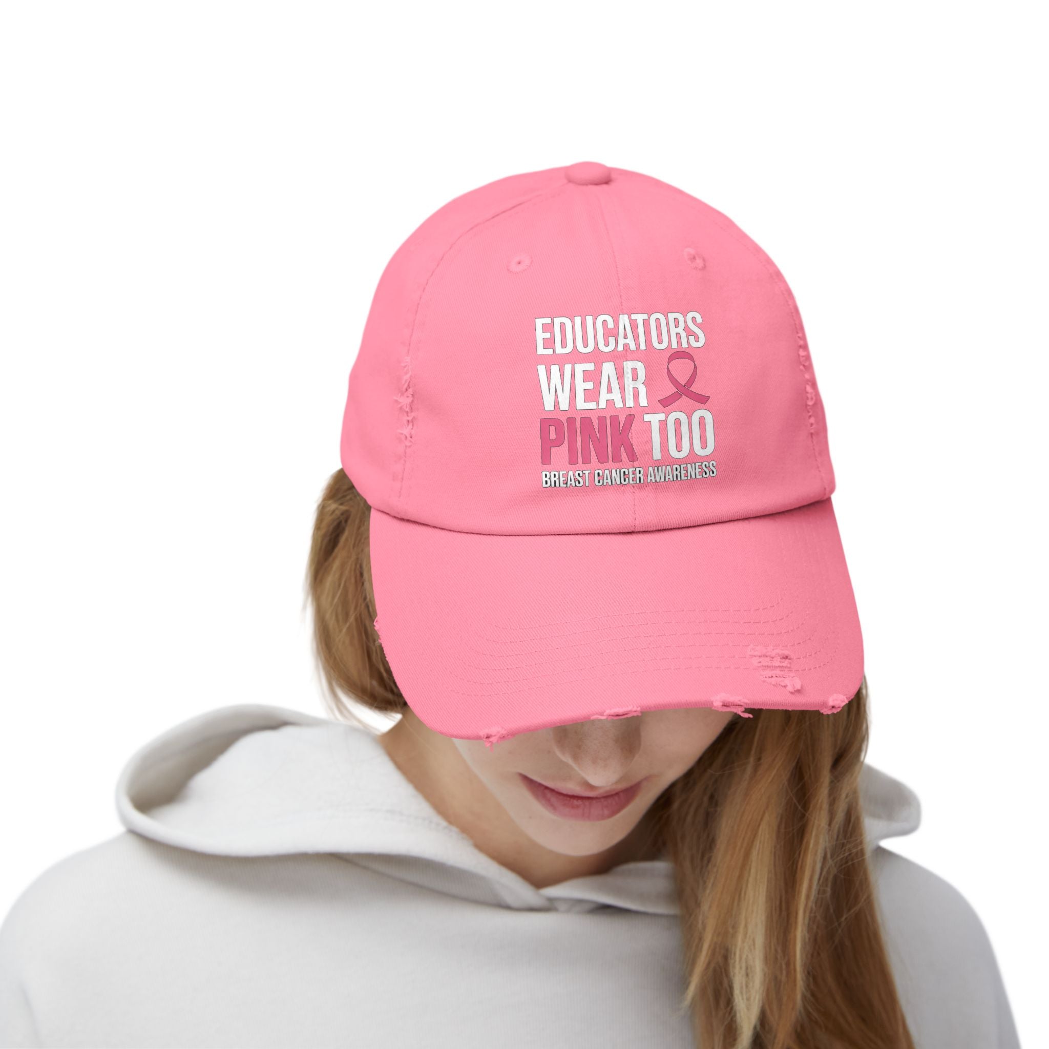 Educators Wear Pink Too Distressed Cap for Breast Cancer Awareness,