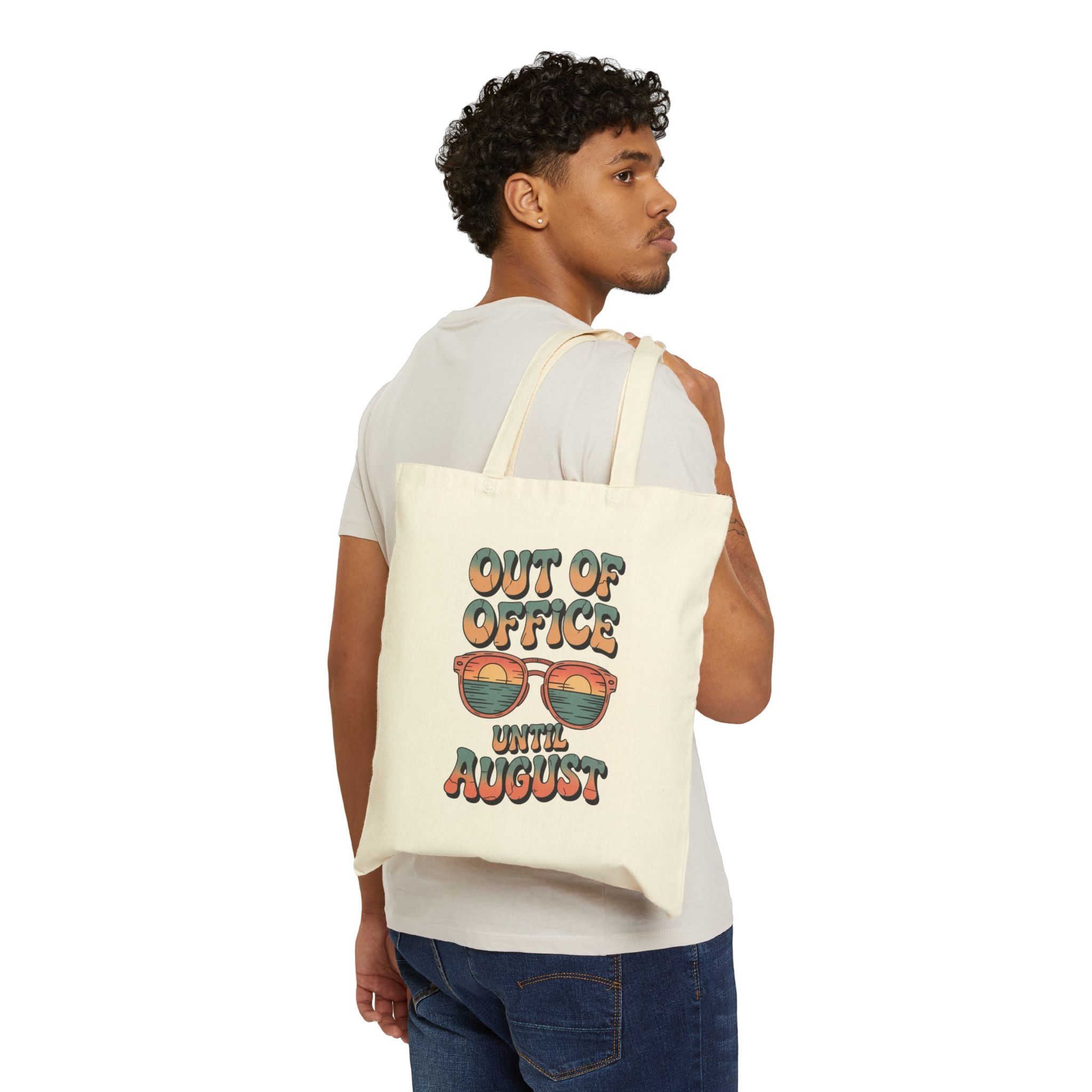 Out of Office Until August Canvas Tote Bag – Retro Sunglasses Vacation Beach Summer Tote