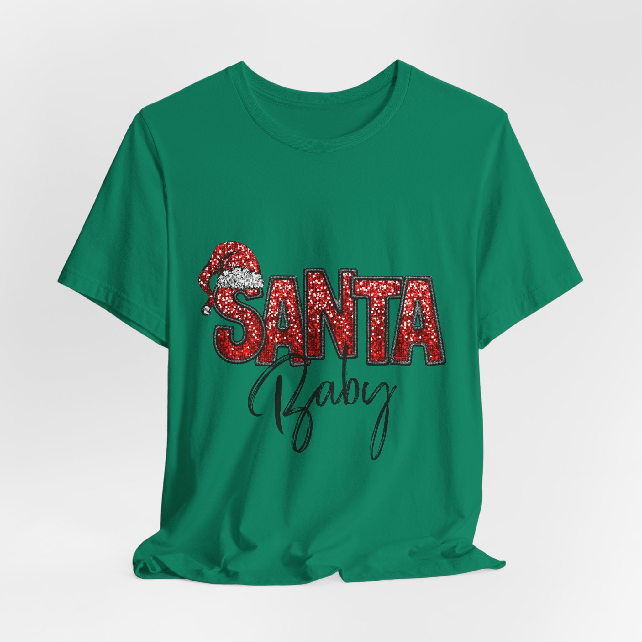 Santa Baby Christmas Tee — Red Sequin Santa Hat Holiday T-Shirt