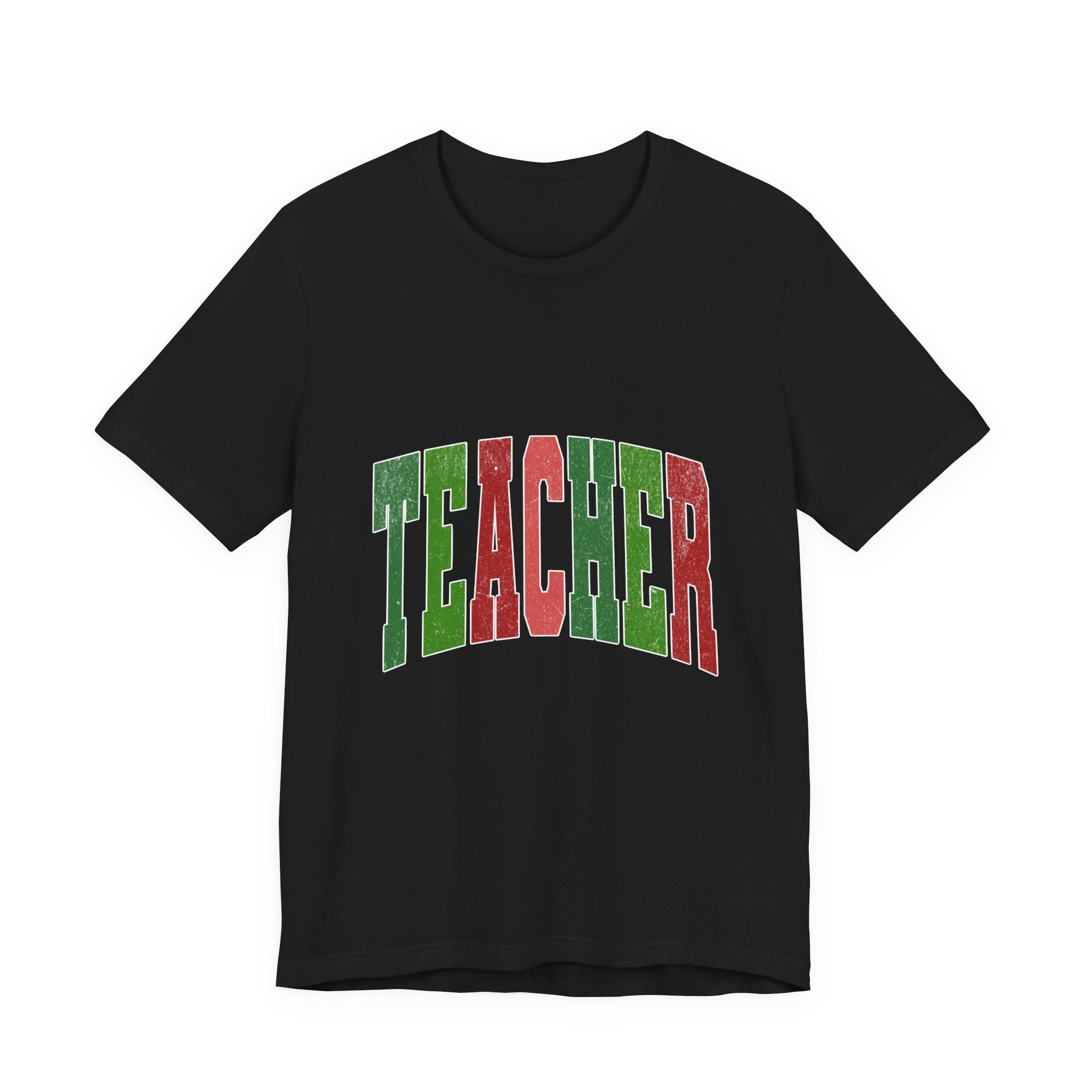 Teacher Retro Arch T‑Shirt — Festive Green & Red School Staff Tee