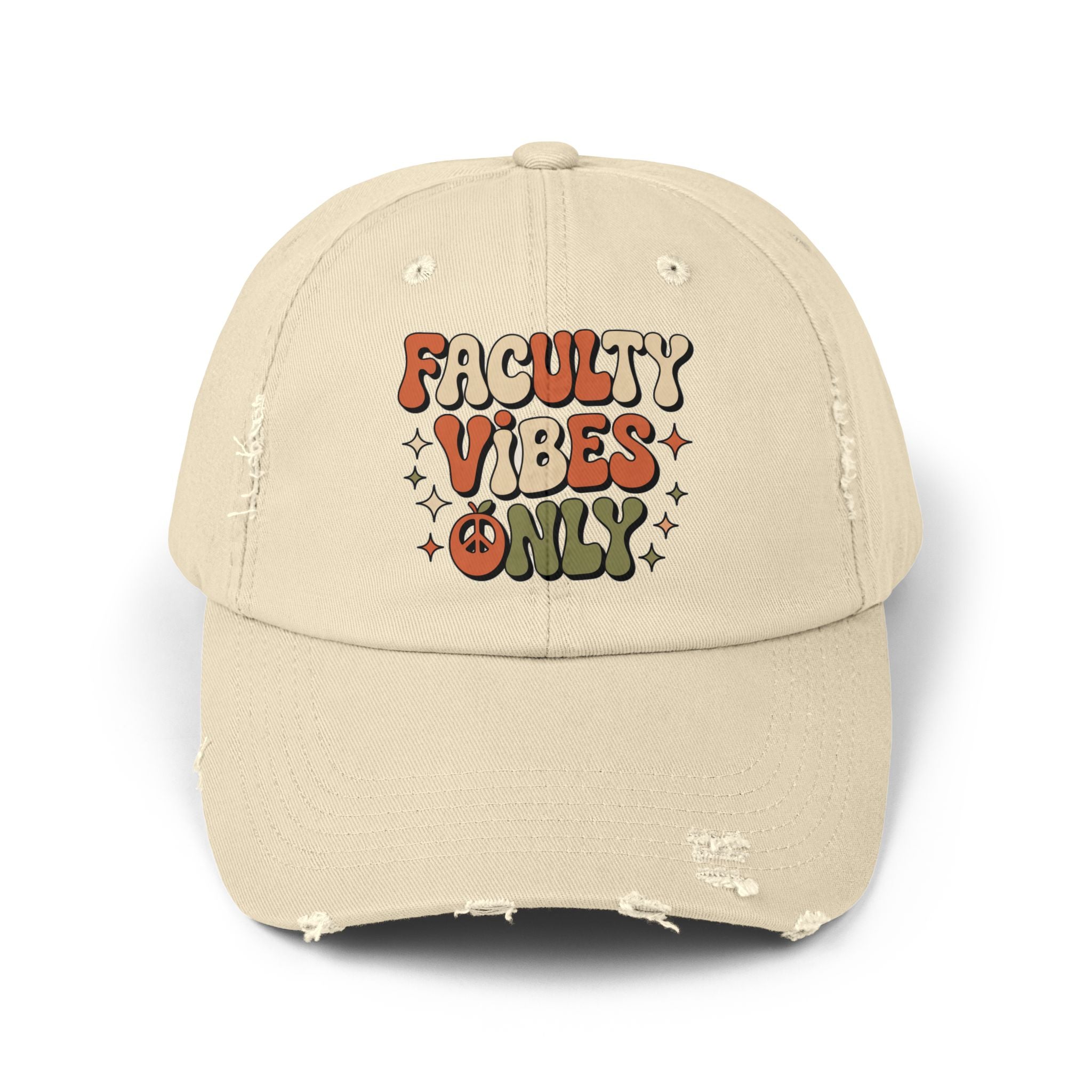 Retro Distressed Cap, Faculty Vibes Only Hat, Unisex Adjustable Cap, Casual Everyday Wear, Ideal Gift for Teachers, Trendy Fashion Accessory