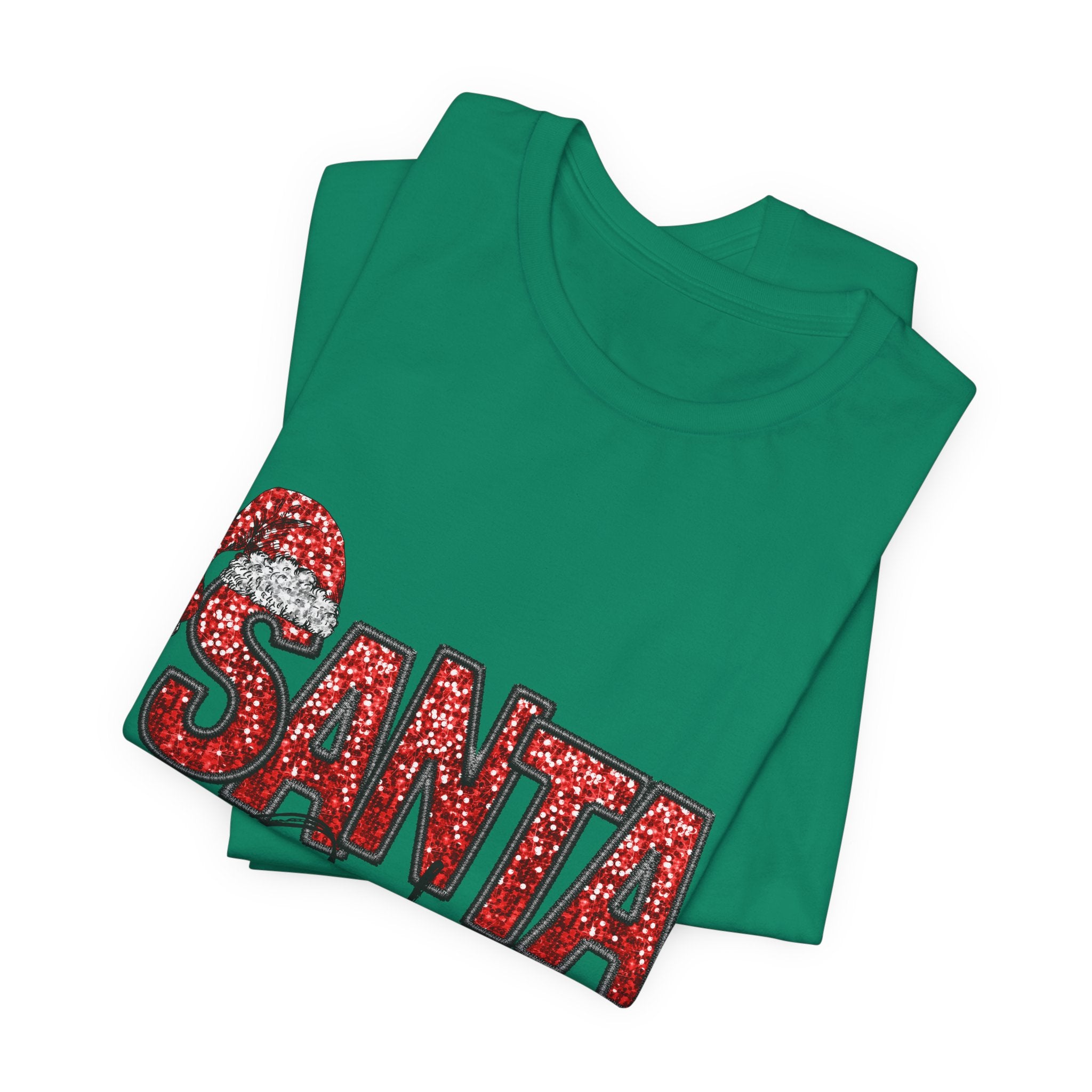 Santa Baby Christmas Tee — Red Sequin Santa Hat Holiday T-Shirt
