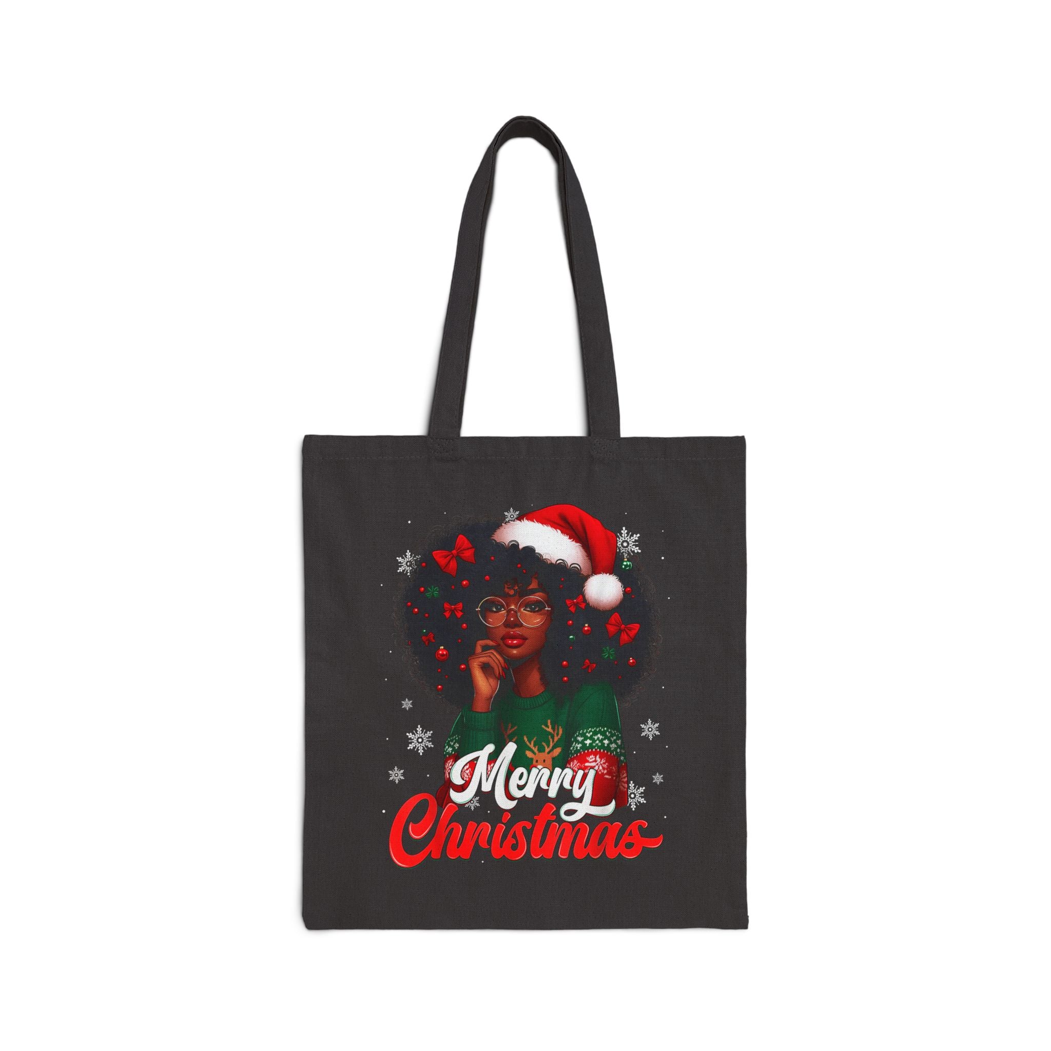Merry Christmas Afro Santa Tote — Personalized JACELYN Holiday Canvas Bag
