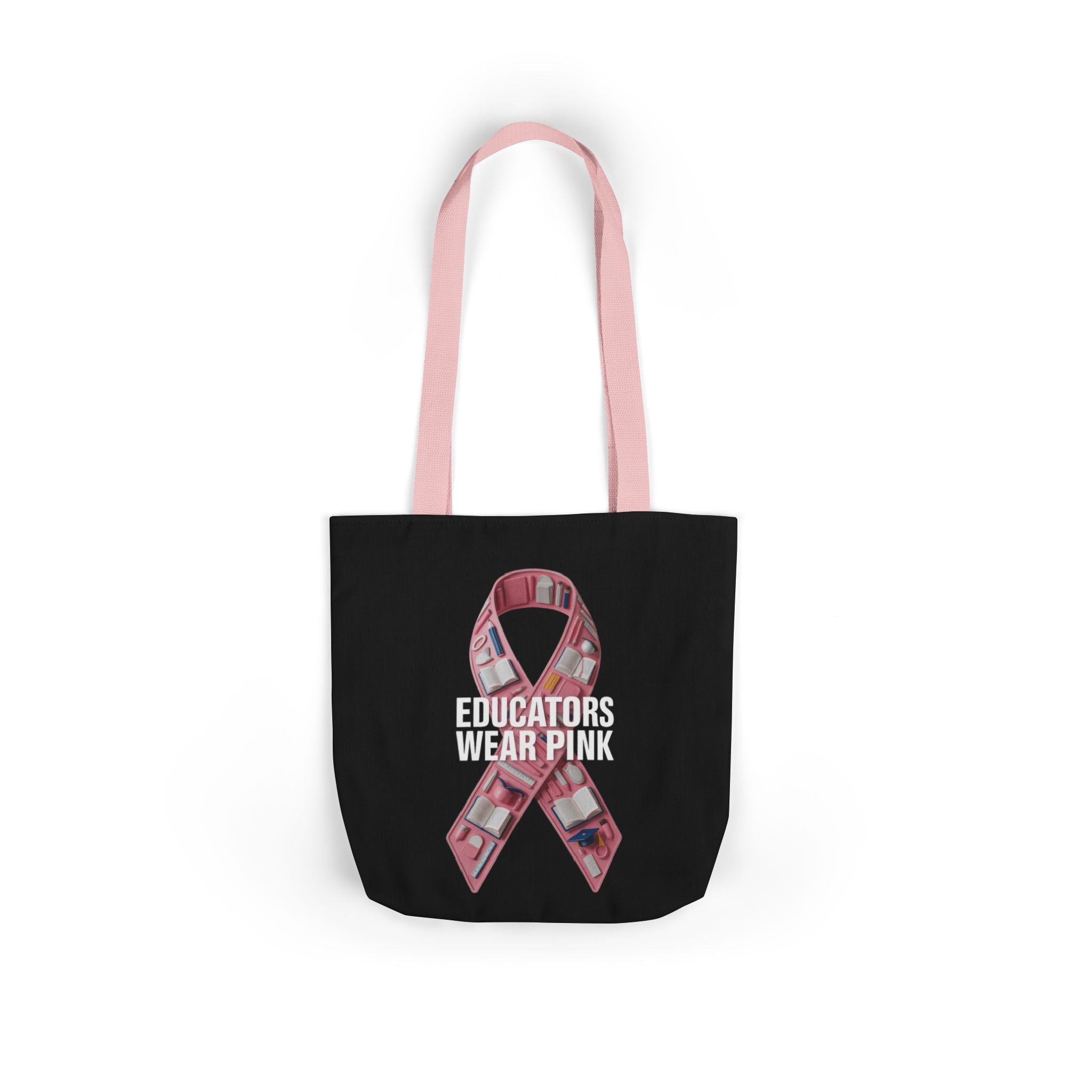 Educators Wear Pink  Canvas Tote Bag, Breast Cancer Awareness, Eco-Friendly Bag