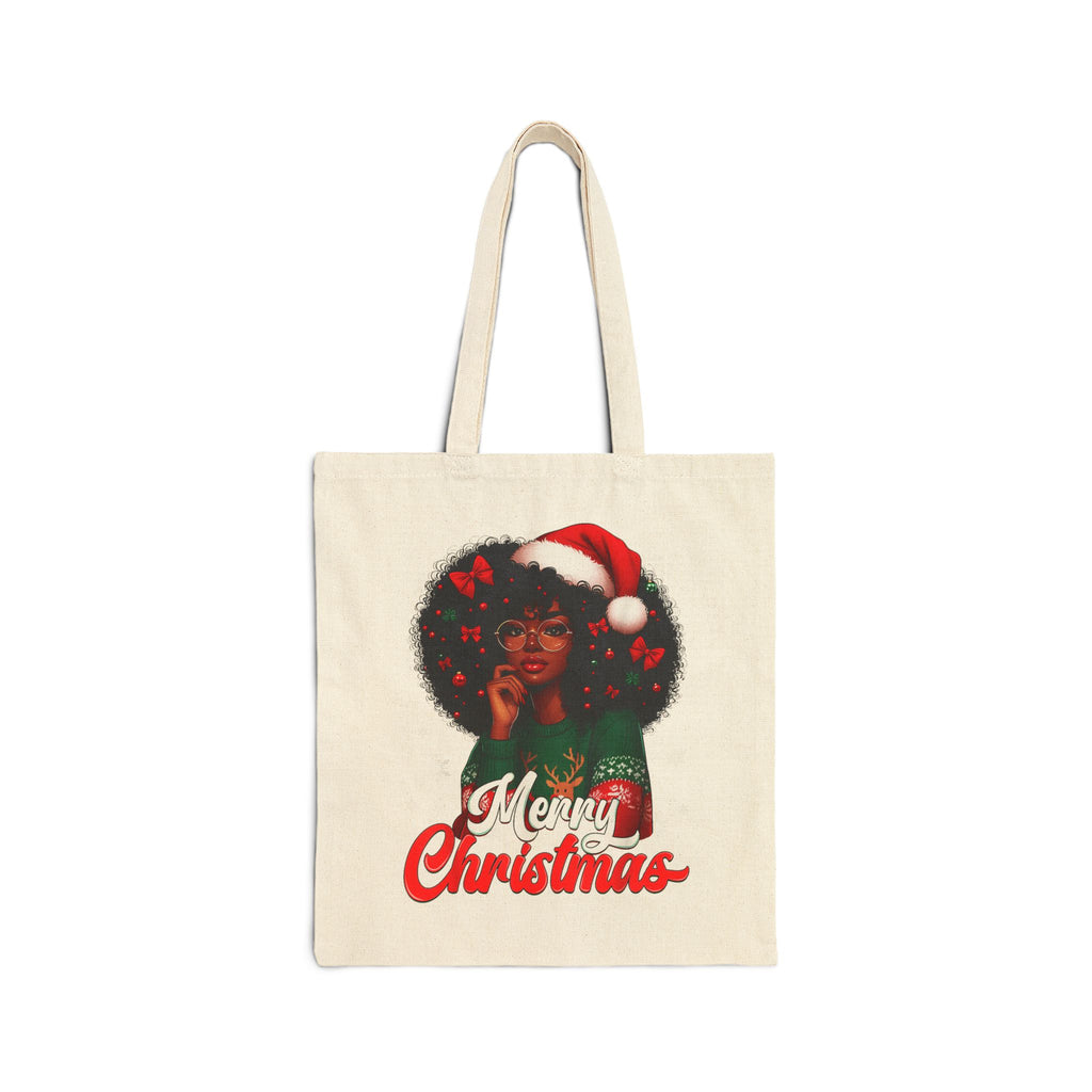 Merry Christmas Afro Santa Tote — Personalized JACELYN Holiday Canvas Bag