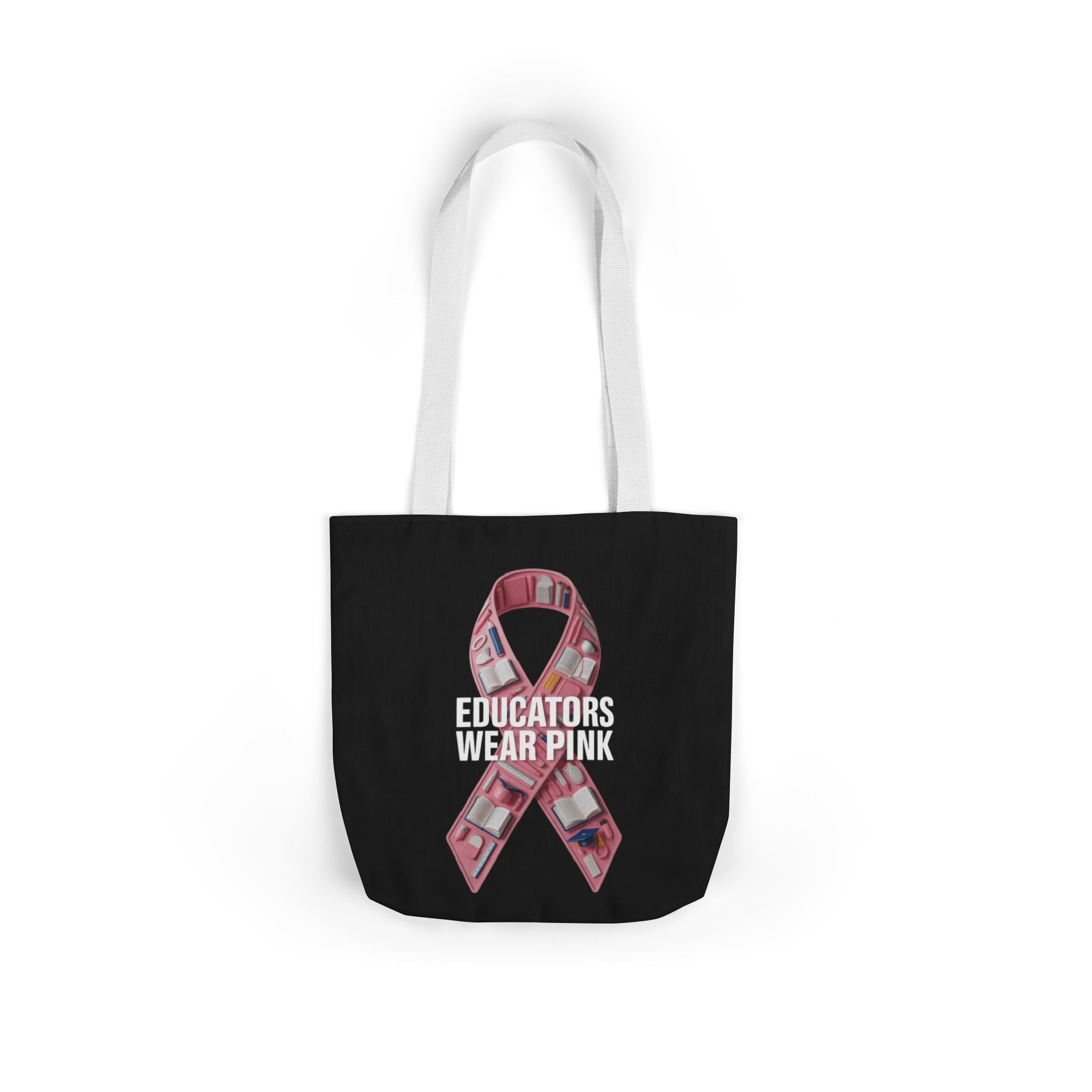 Educators Wear Pink  Canvas Tote Bag, Breast Cancer Awareness, Eco-Friendly Bag