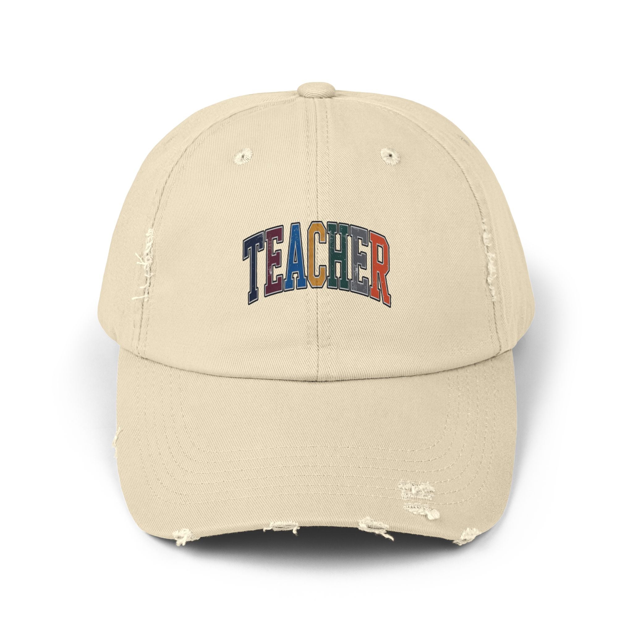 Distressed 'Teacher' Embroidered Cap — Vintage Colorblock School Hat